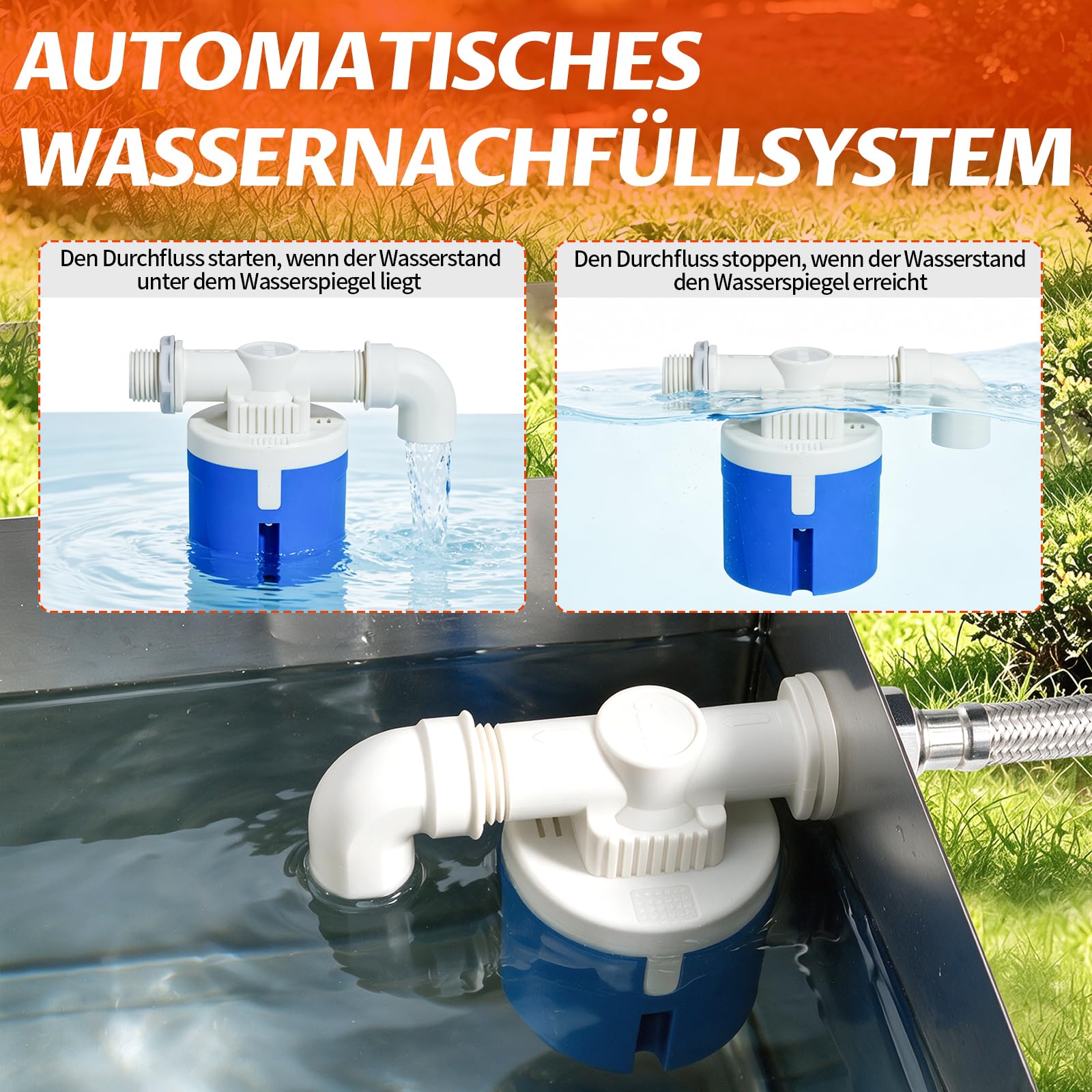 Automatischer Geflügeltränker 11L aus Edelstahl mit Schwimmerventil | Hühner-Tränkeautomat mit Wassernäpfen, stabiler Bodenhalterung und Anschluss-Schlauch, Tränker für Hühner, Wachteln, Ente