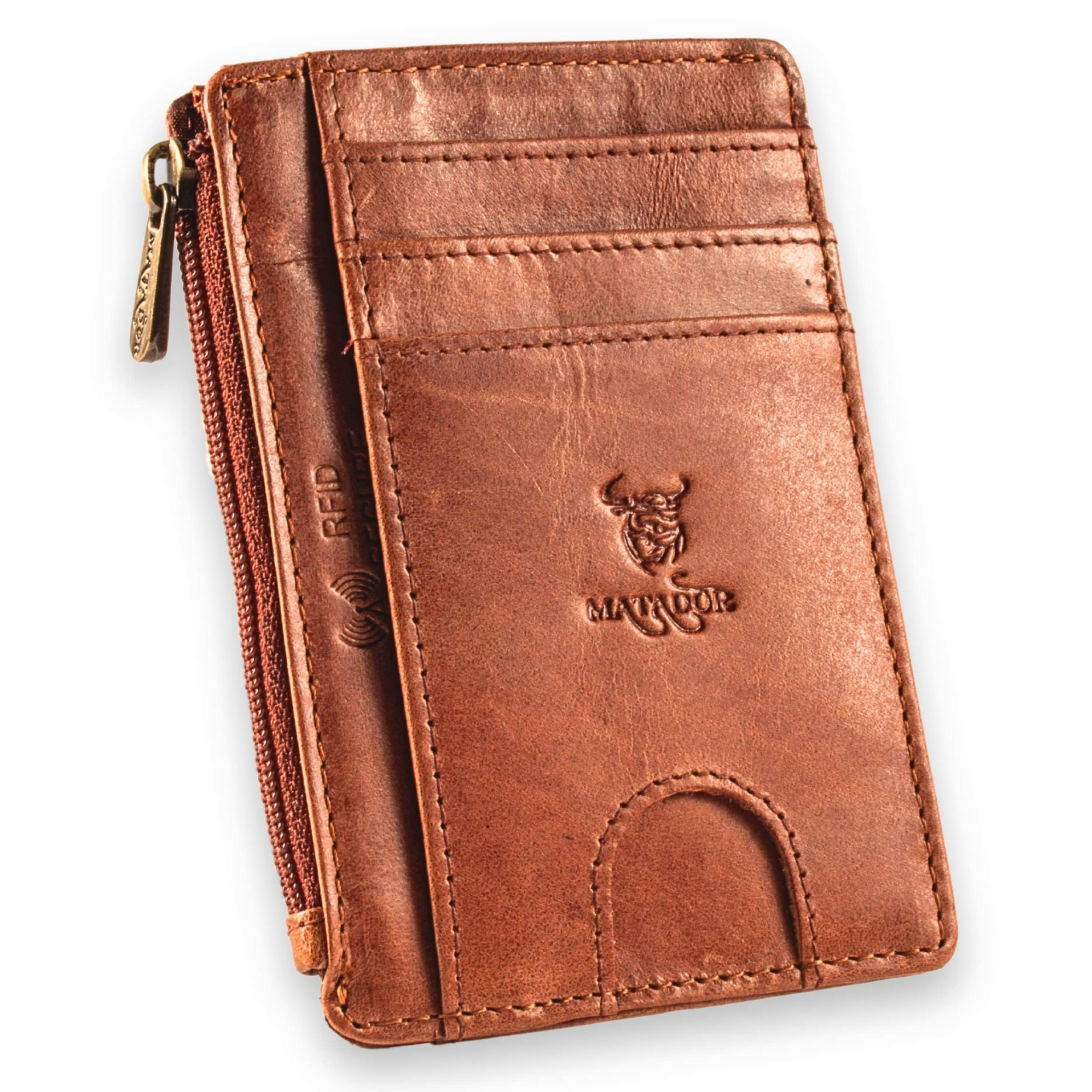MATADOR Ultra Slim Wallet Montreal z dużą kieszenią na zamek błyskawiczny, cienka, płaska skórzana portmonetka dla kobiet i mężczyzn, z ochroną RFID, etui na karty kredytowe, w zestawie pudełko