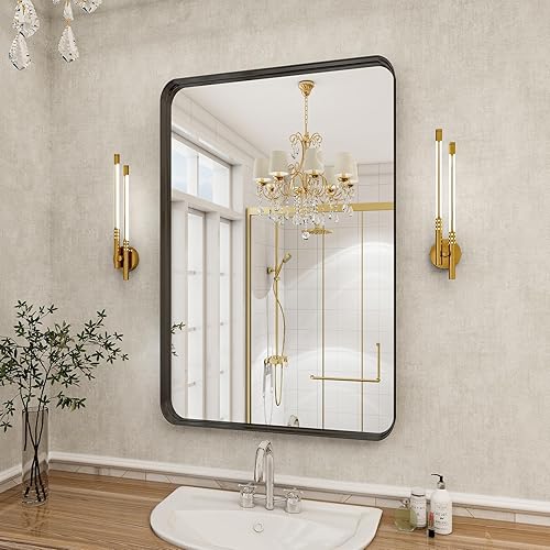 BEAUTYPEAK 24" x 36" Wall Mirror, Deep Frame Bathroom Mirror with ShatterVue™ Technology Nano-strengthened Glass, Farmhouse Look Wall Mounted Vanity Mirror Hanging Horizontally or Vertically, Black