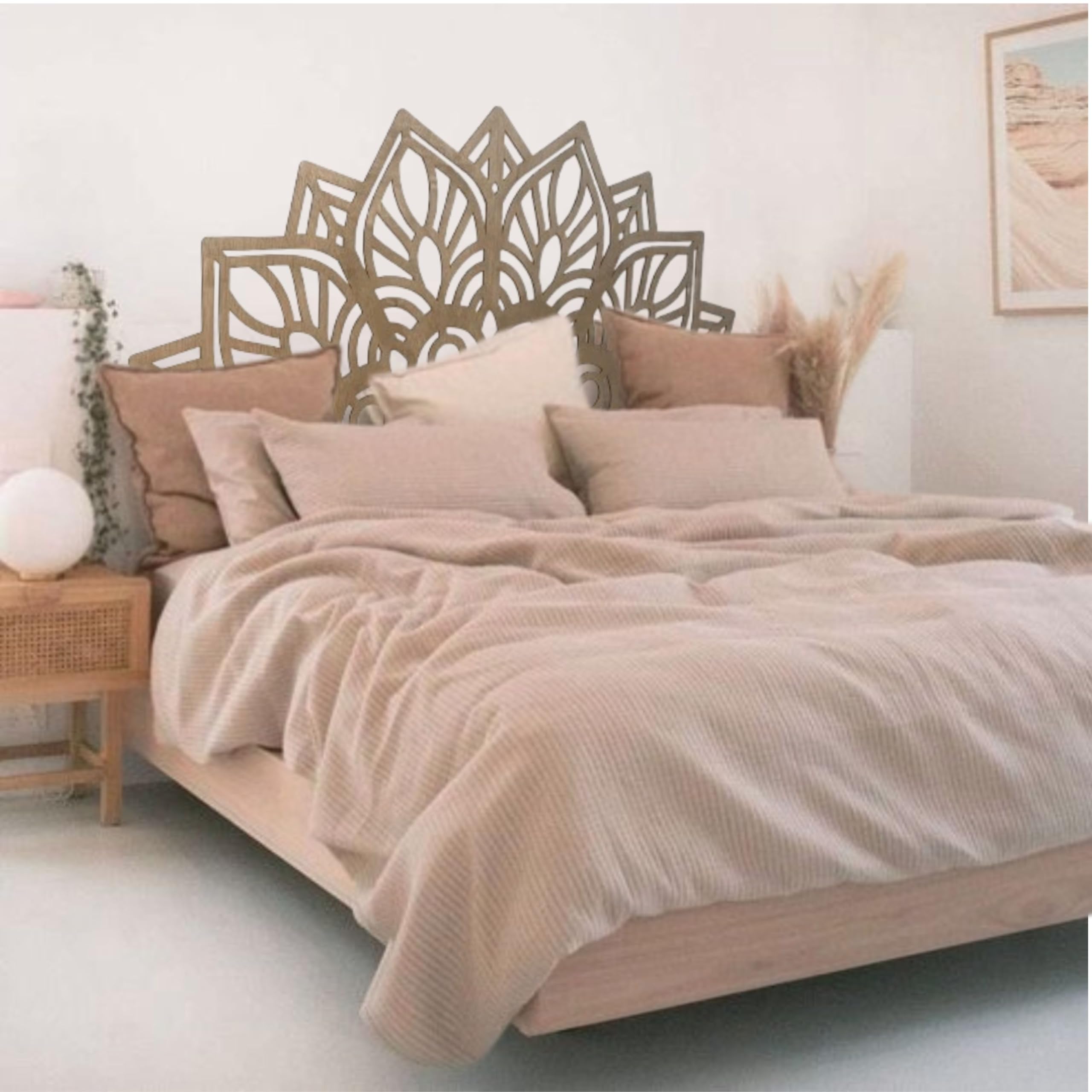 Cabecero cama de madera 90,105,135,150, mandala, decoracion pared (Mandala Gaia)