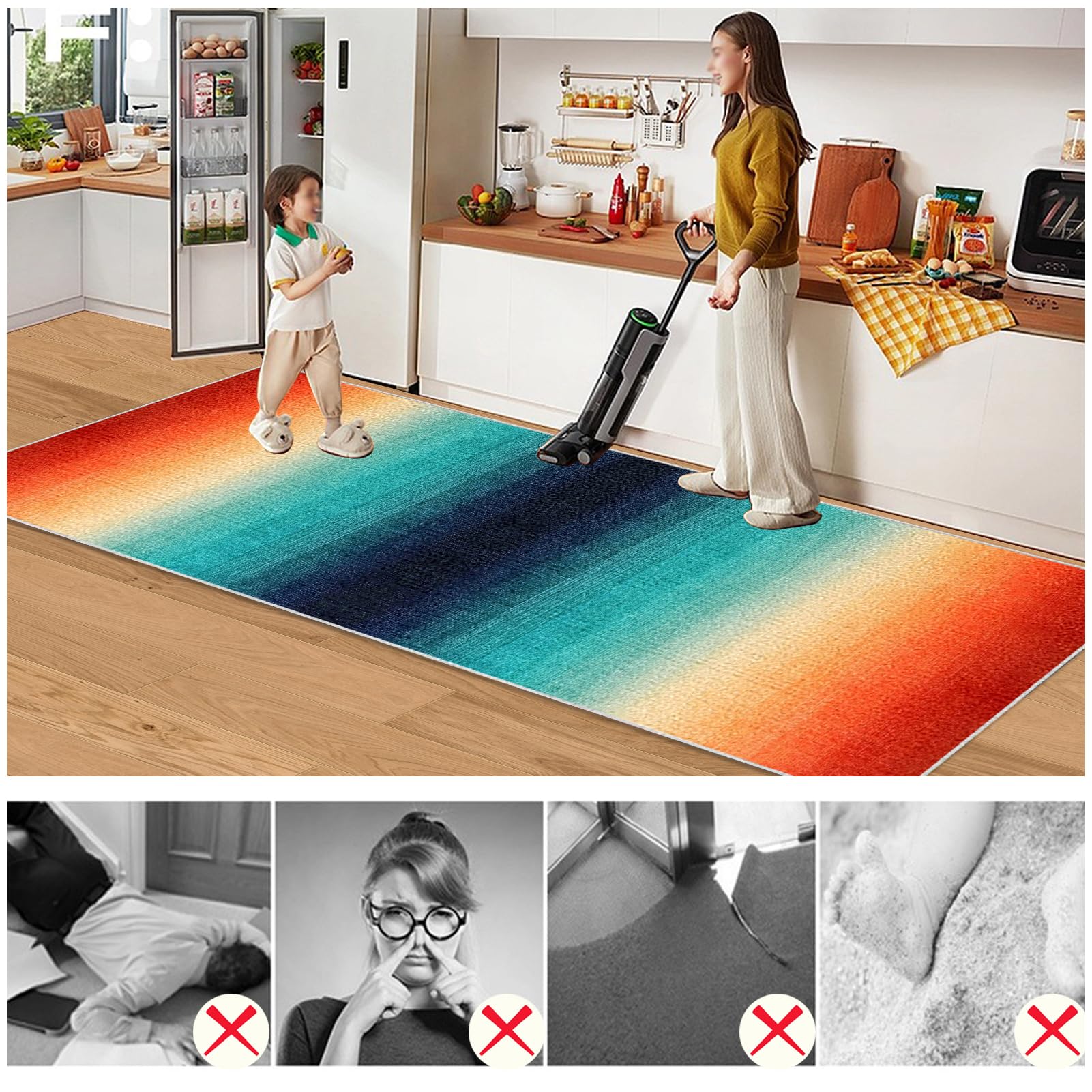 Chodnik dywanowy, antypoślizgowy, 60 x 240 cm, bieżnik na korytarz, dywan wejściowy, nadaje się do prania, chodnik kuchenny, dywan na korytarz, dywan do korytarza, sypialni