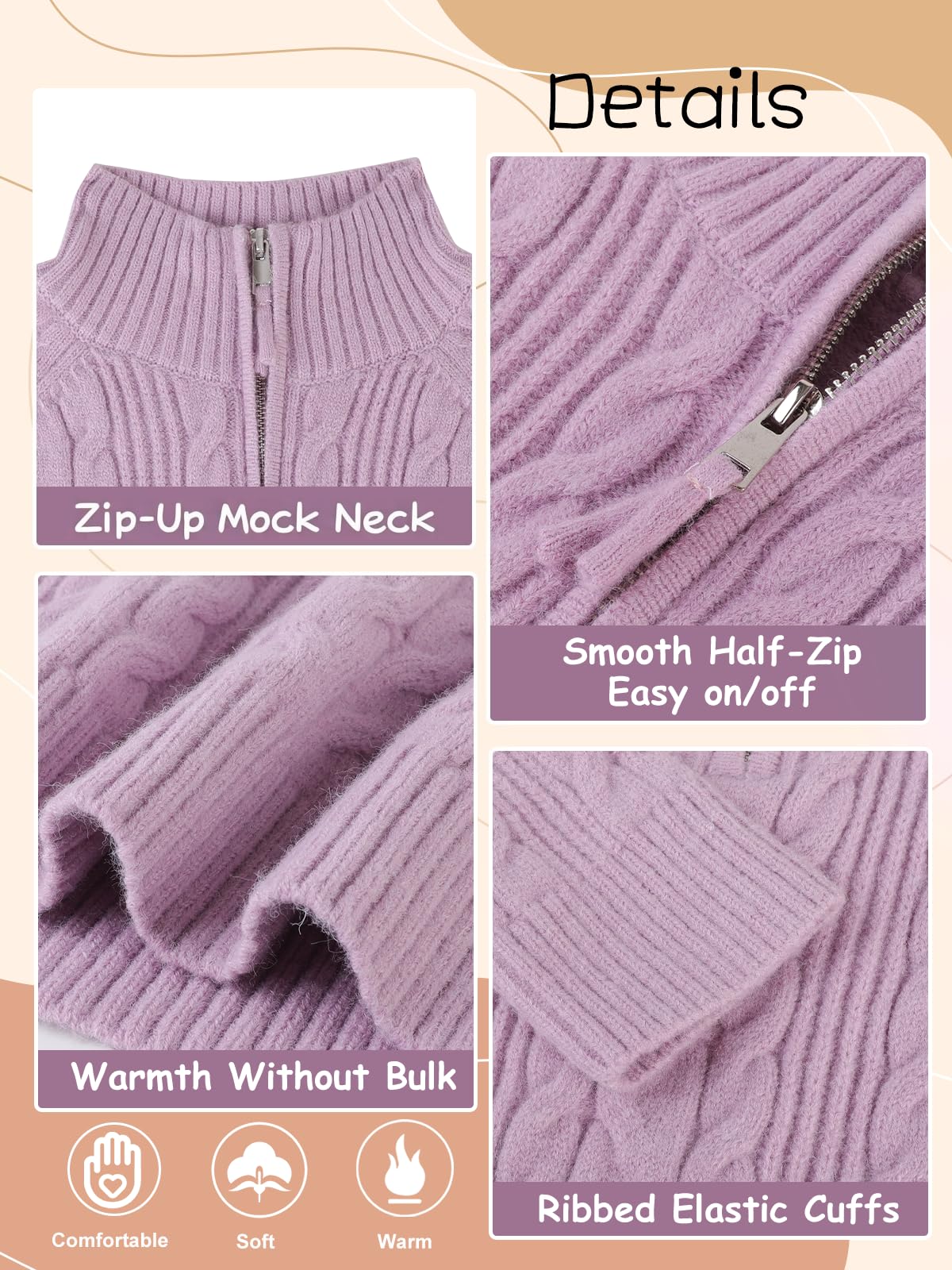 Dziewczęcy sweter z dzianiny z zamkiem do połowy, stójka, dzianina, ciepły sweter z długim rękawem, miękki, przytulny sweter, jesienno-zimowy, topy dla dzieci w wieku 5-15 lat