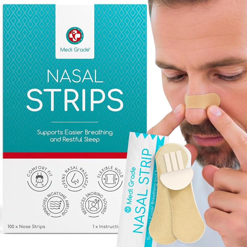 Medi Grade Nasal Strips, 50 Skin Tone Nose Strips for Breathing, Snoring | Breathing strips open nasal passages for better nighttime airflow, snoring strips for sleeping, gentle on sensitive skin