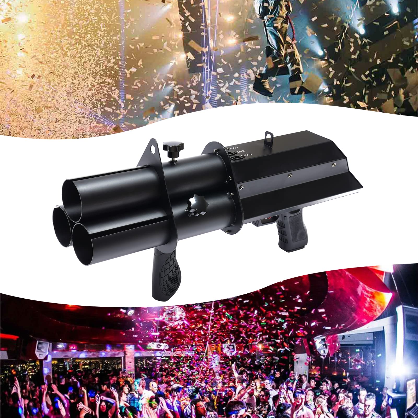 Electronic Confetti Machine Rechargeable Confetti Machine Handheld Confetti Spraying Machine Three-headed Electric Confetti Cannons Gun for DJ Stage Celebration Wedding Bar Atmosphere, 110V