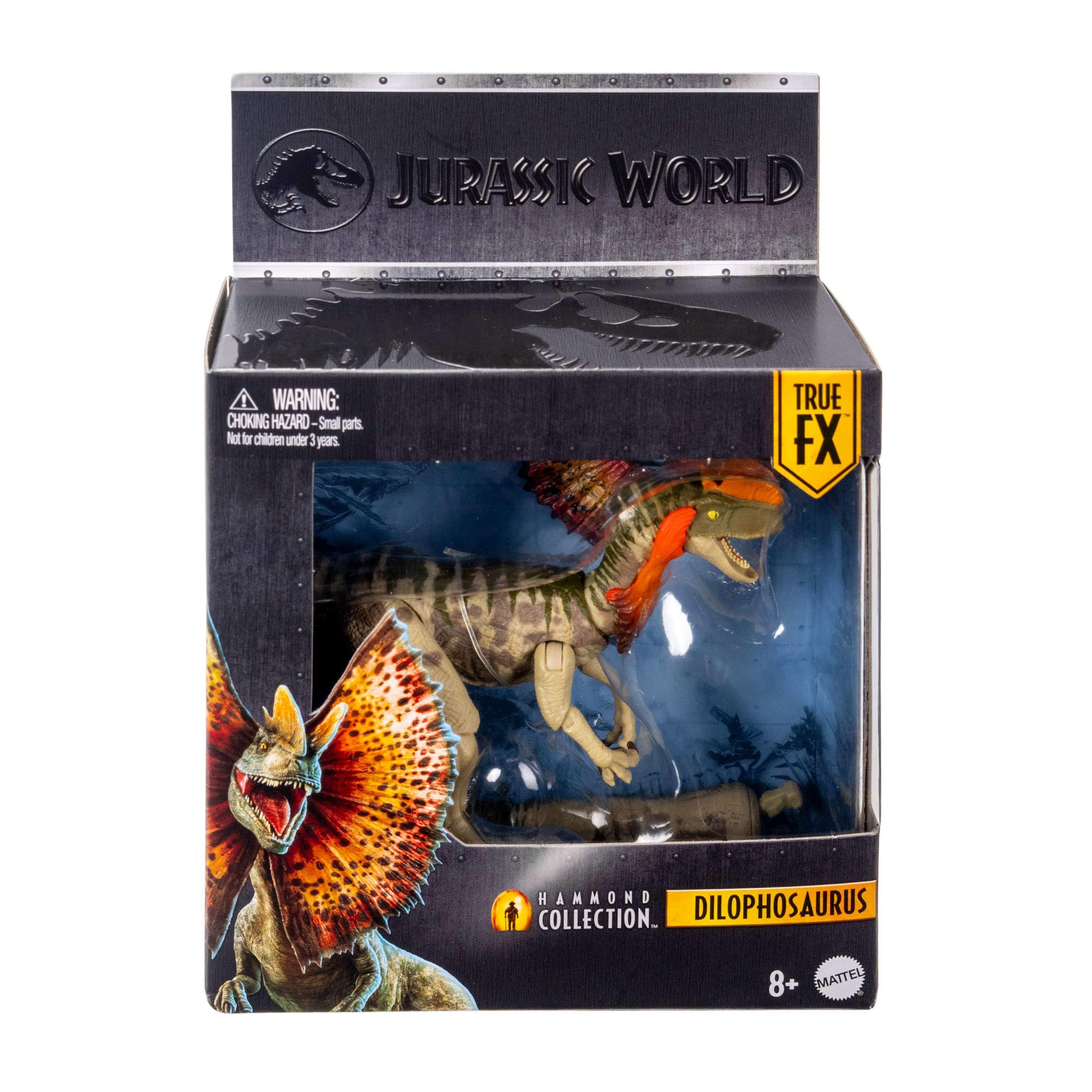 Jurassic World Kolekcja Hammonda Dilofozaur Dinozaur Figurka premium, realistyczne oczy, ruchome punkty i dodatkowa głowa, zabawka dla dzieci 8+, fanów i kolekcjonerów, JKM93