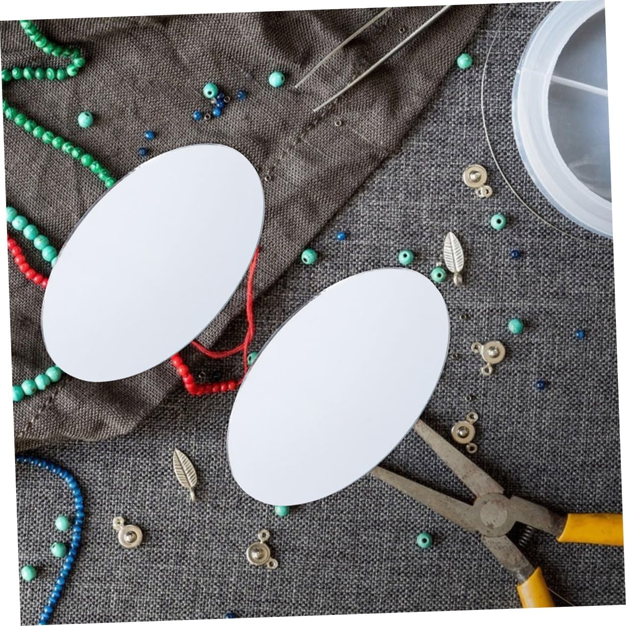 10pcs Oval Mirror Lens for Craft and Makeup Projects Scratch-Resistant Glass Cosmetic Mirrors for Home and Travel Use