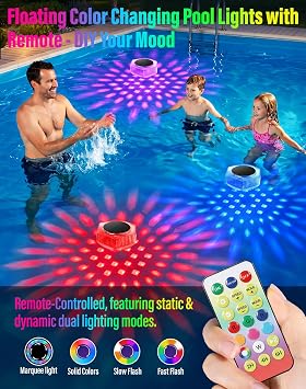 BUCASA 2 Pack Solar Floating Waterproof LED Pool Lights