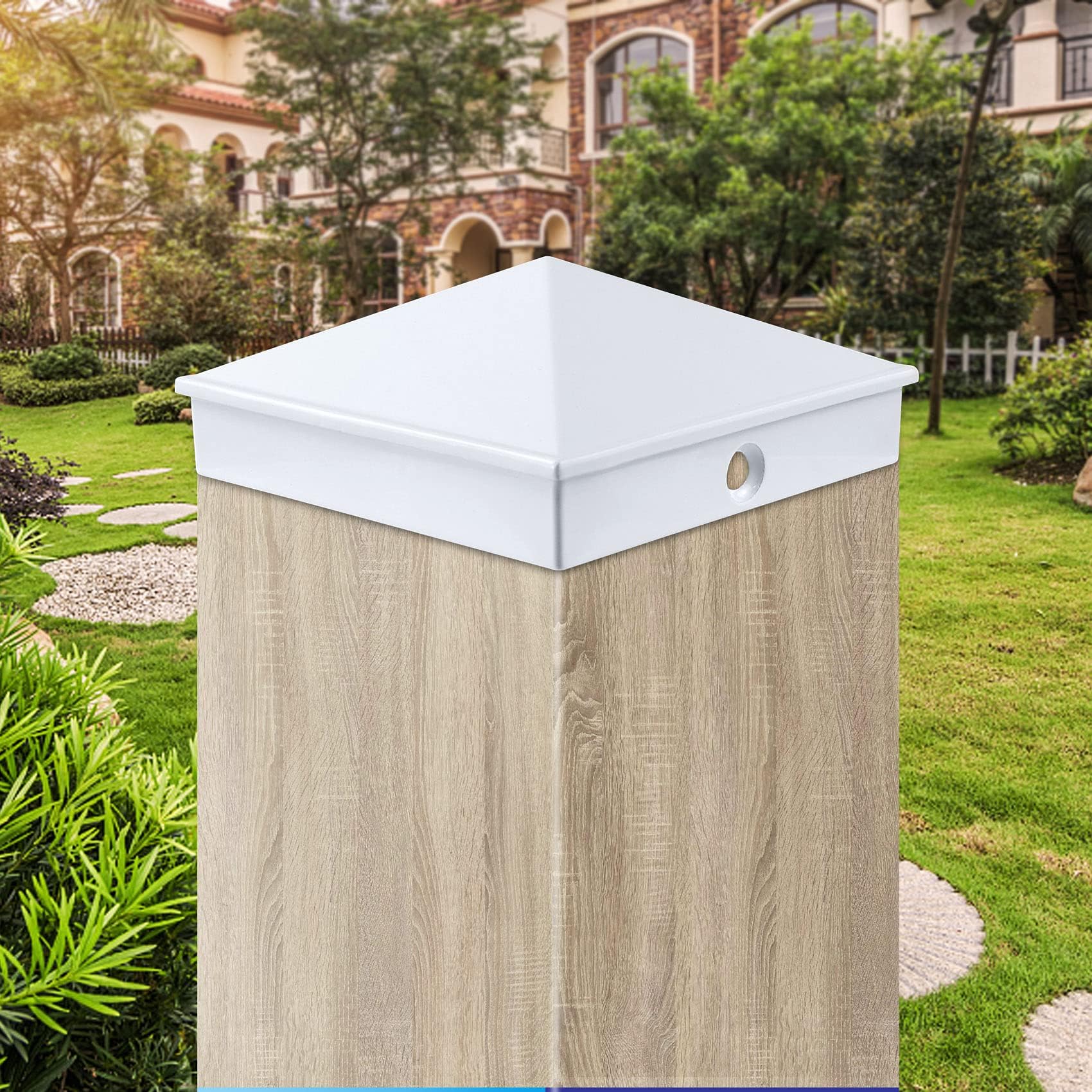 Azdele 4x4 Aluminum Pyramid Post Caps for 4x4 Nominal Wood Post(Actual/True 3.5" x 3.5"), with Gloss Finish Powder Coated Surface, for Fence Wood Post of Decks or Corridors(White, 4Pack)