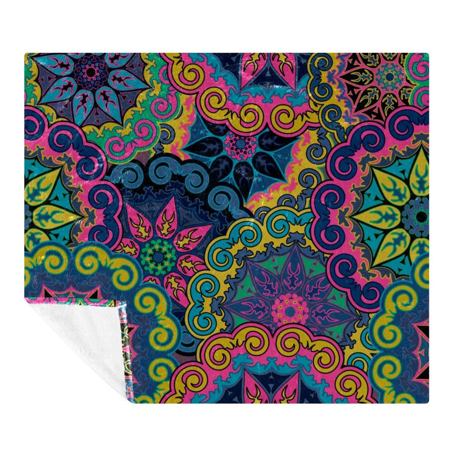 Couverture Polaire Douceur Mandala Ethnique pour Décoration de Lit