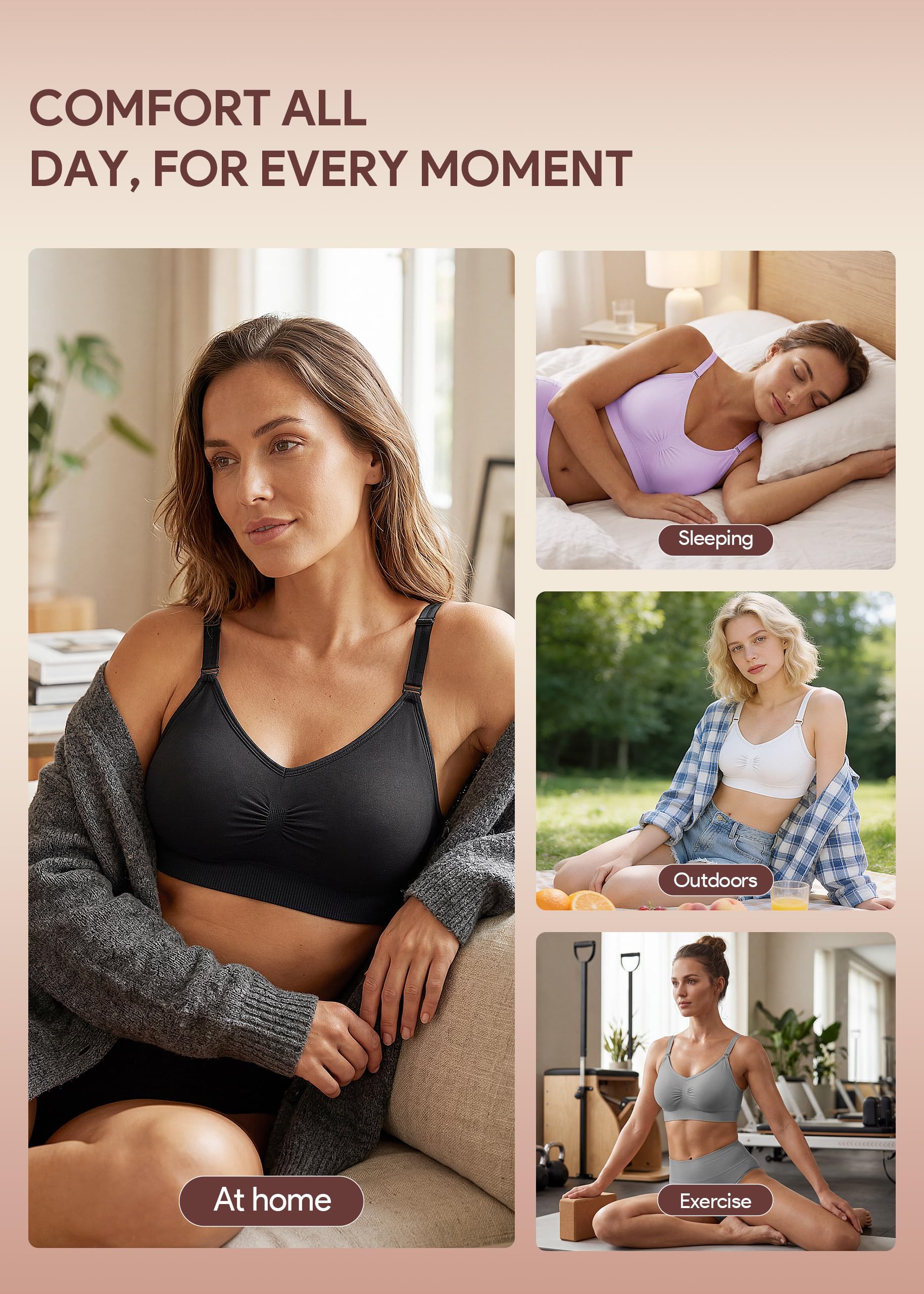 HBselect 4 Pezzi Reggiseno Sportivo Donna da Allenamento Senza Ferretto | Reggiseno Imbottito T-Shirt Reggiseno Copertura Completa Sportivo Yoga Bustier per Le Donne Ragazze