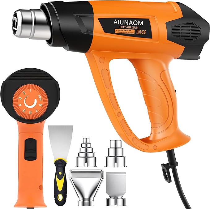 Heißluftpistole 2000W AIUNAOM Heißluftfön 9 einstellbare Temperaturstufen 50℃- 650℃ Heissluftgebläse mit 5 Zubehör Überlastschutz Geeignet zum Heizen, Schweißen und Auftauen