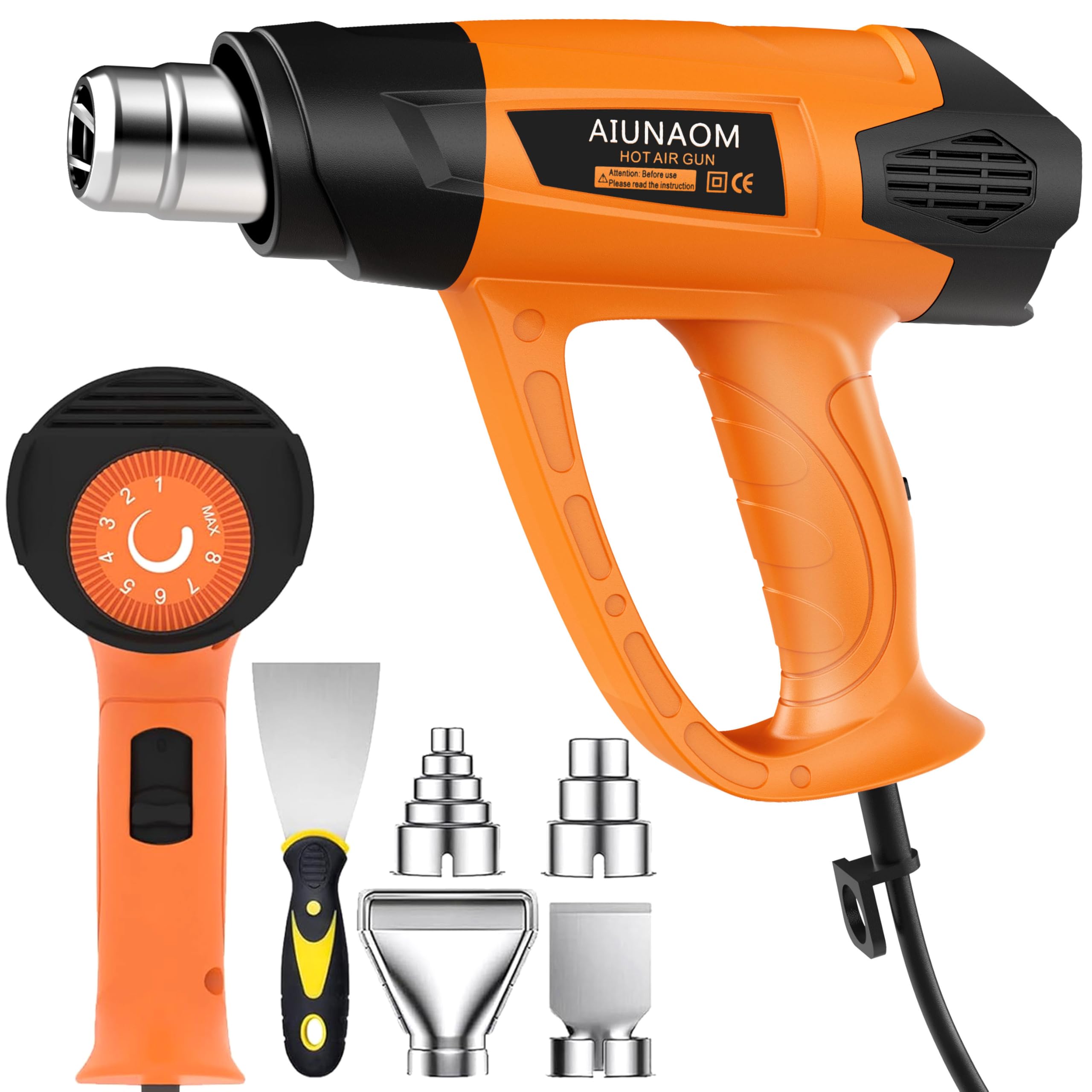 Heißluftpistole 2000W AIUNAOM Heißluftfön 9 einstellbare Temperaturstufen 50℃- 650℃ Heissluftgebläse mit 5 Zubehör Überlastschutz Geeignet zum Heizen, Schweißen und Auftauen