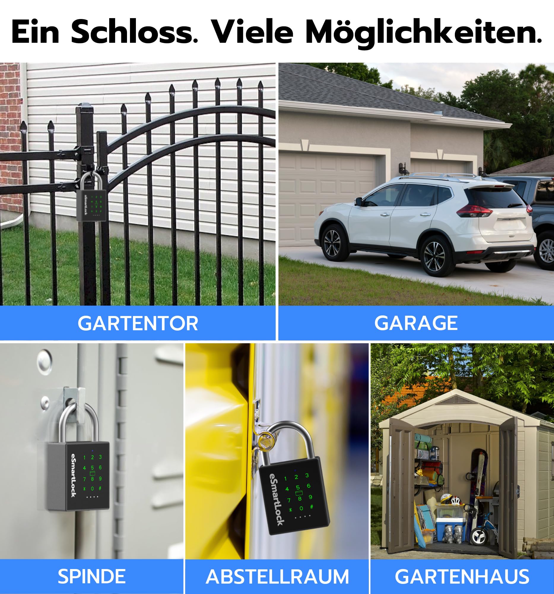 Smart Zahlenschloss Vorhängeschloss, Wetterfestes Vorhängeschloss Groß mit Schlüssel, Bluetooth Schloss mit Zahlencode RFID, IP68 Elektrisch Intelligentes Lock für Tür Garten Spind Keller