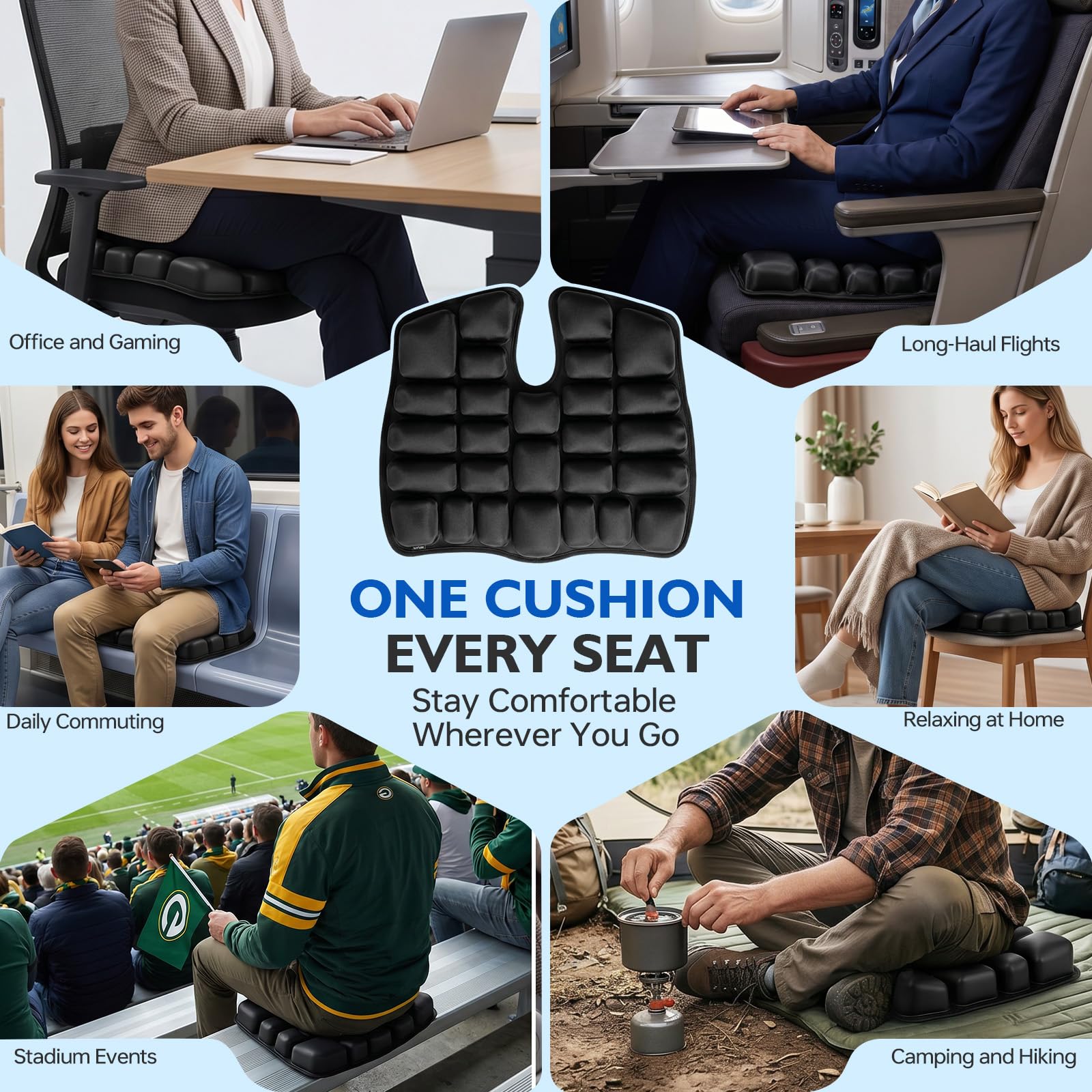 Cojines de Asiento Inflable, Cojín de Asiento antiescaras Inflado por soplado para Camping, Senderismo, Pesca, canotaje, Estadio, conciertos, Playa, Oficina