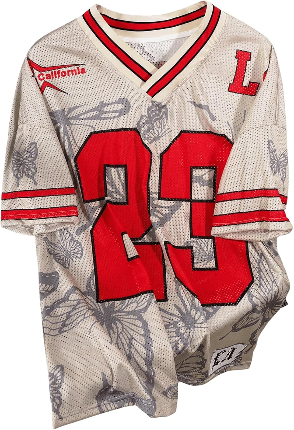 GORGLITTER Men's Number Graphic Jersey Shirts Short Sleeve V Neck Tees Sports T-Shirt Top