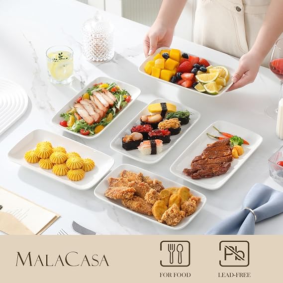 MALACASA Porcelain Serving Platters, Small Serving Trays, Set of 6, White
