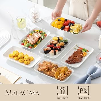 MALACASA Porcelain Serving Platters, Small Serving Trays, Set of 6, White