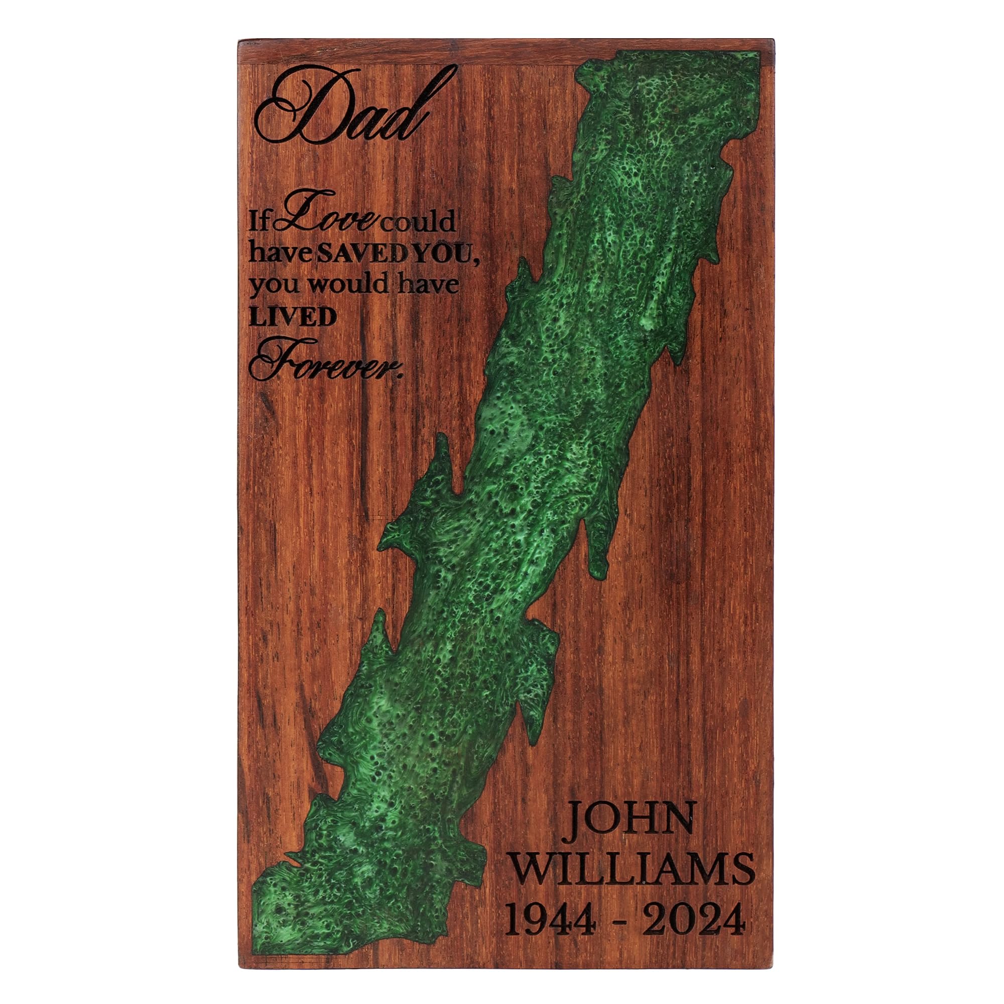 Custom Wooden Cremation Urn for Human Ashes, Personalized Solid Wood Memorial Urn Box with Resin River Design, Keepsake rns for Adult Male & Female – Custom Size XS to XXL (12 lbs to 250 lbs Capacity)