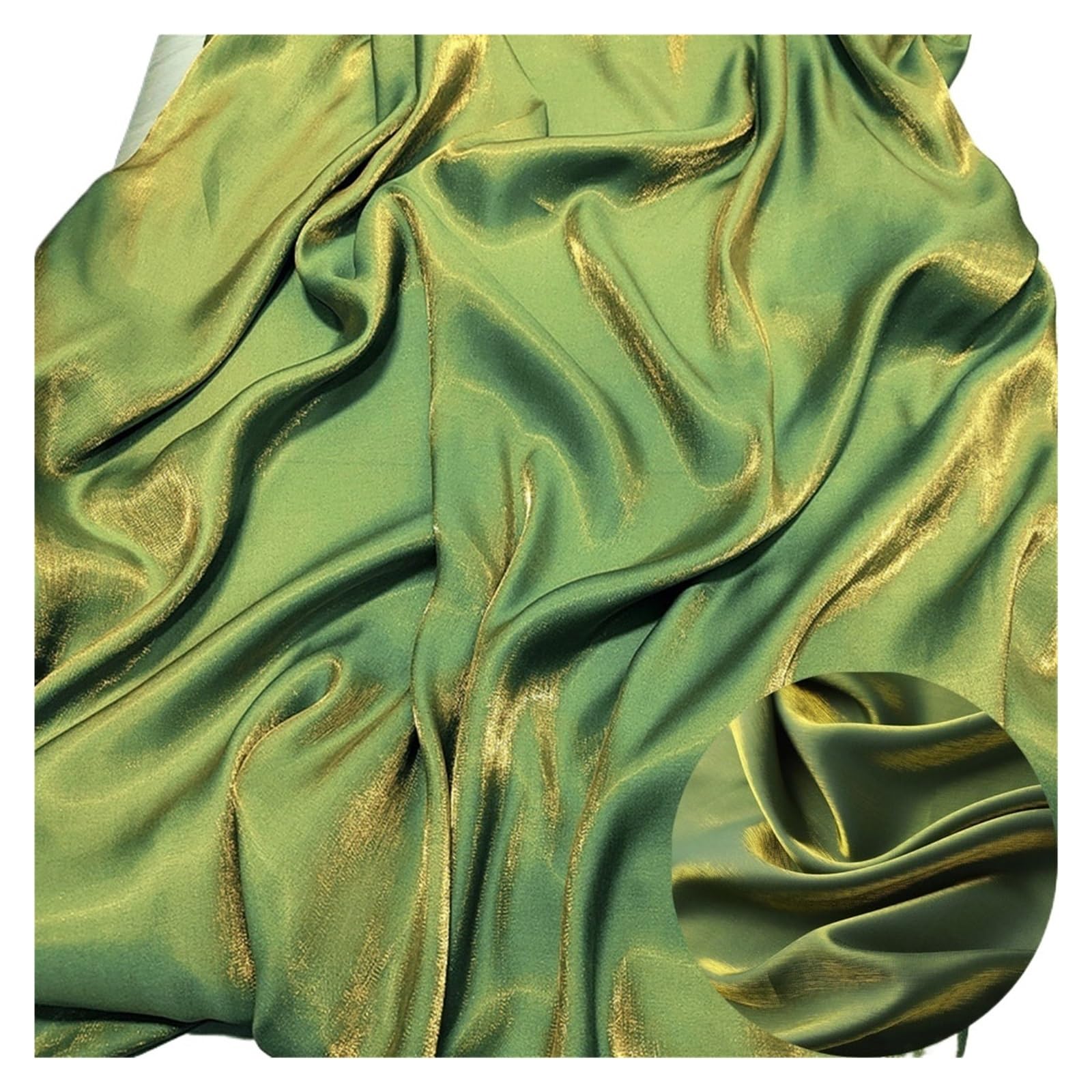 Silky Satin Fabric， Satin Fabric Multicolor 100x150cm for Skirts, Bridal Veil, Prom Gown Sewing(Green Gold)