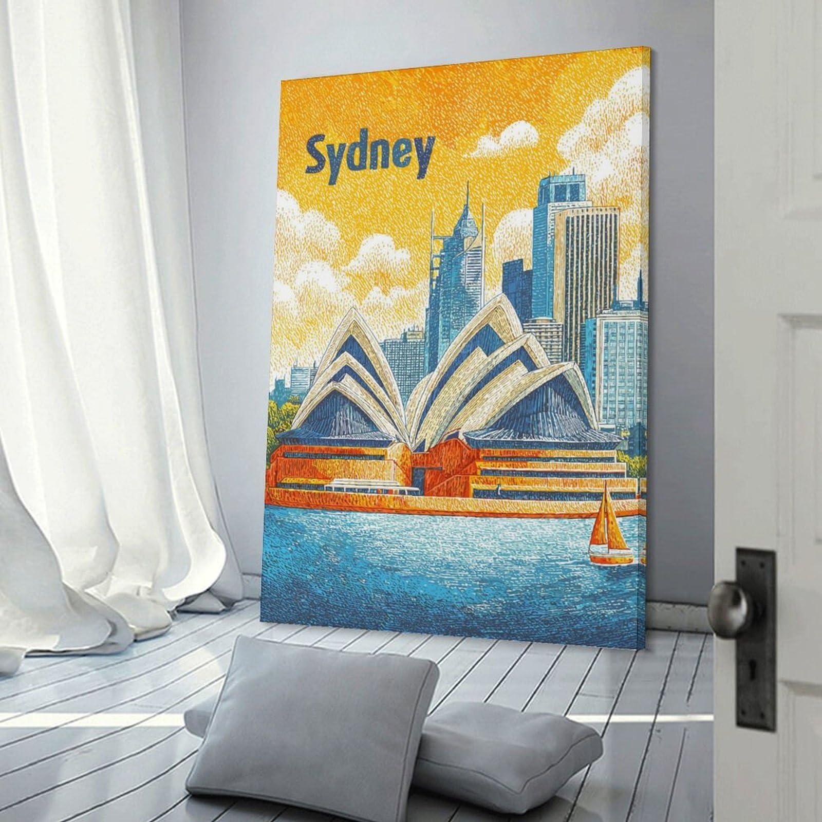 Junmoney Frame-Style-19 Sydney Travel Poster Home Decor Wall Art 24X36inch(60X90cm), For Bedroom, Guest Room Or Reading Nook, Decorative Wall Art For Cosy Rooms
