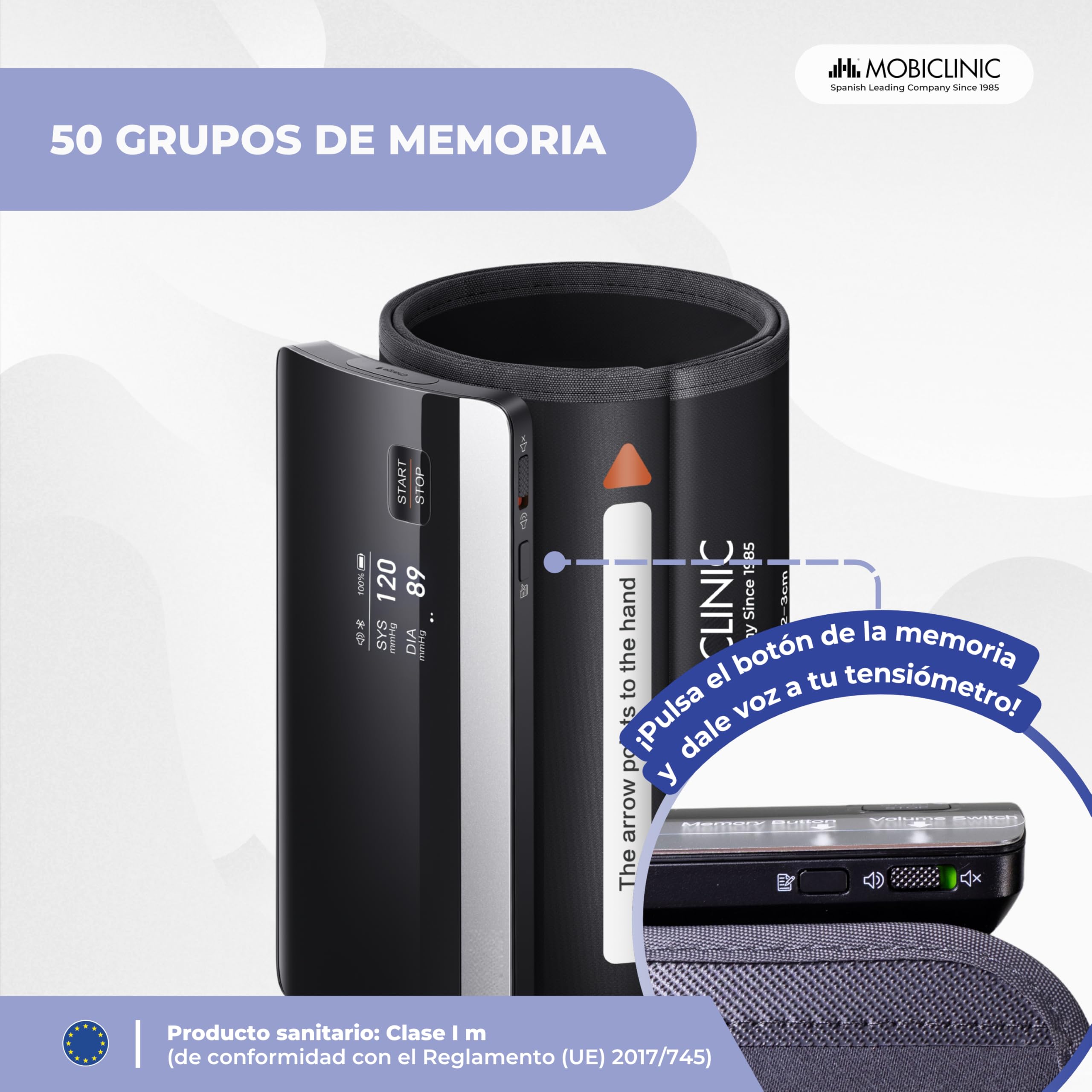Mobiclinic®, Tensiómetro de Brazo, Digital, Conexión Bluetooth y APP, Guía por Voz, 50 Memorias, Detección de Movimiento, Carga USB, Preciso, Cardiomed