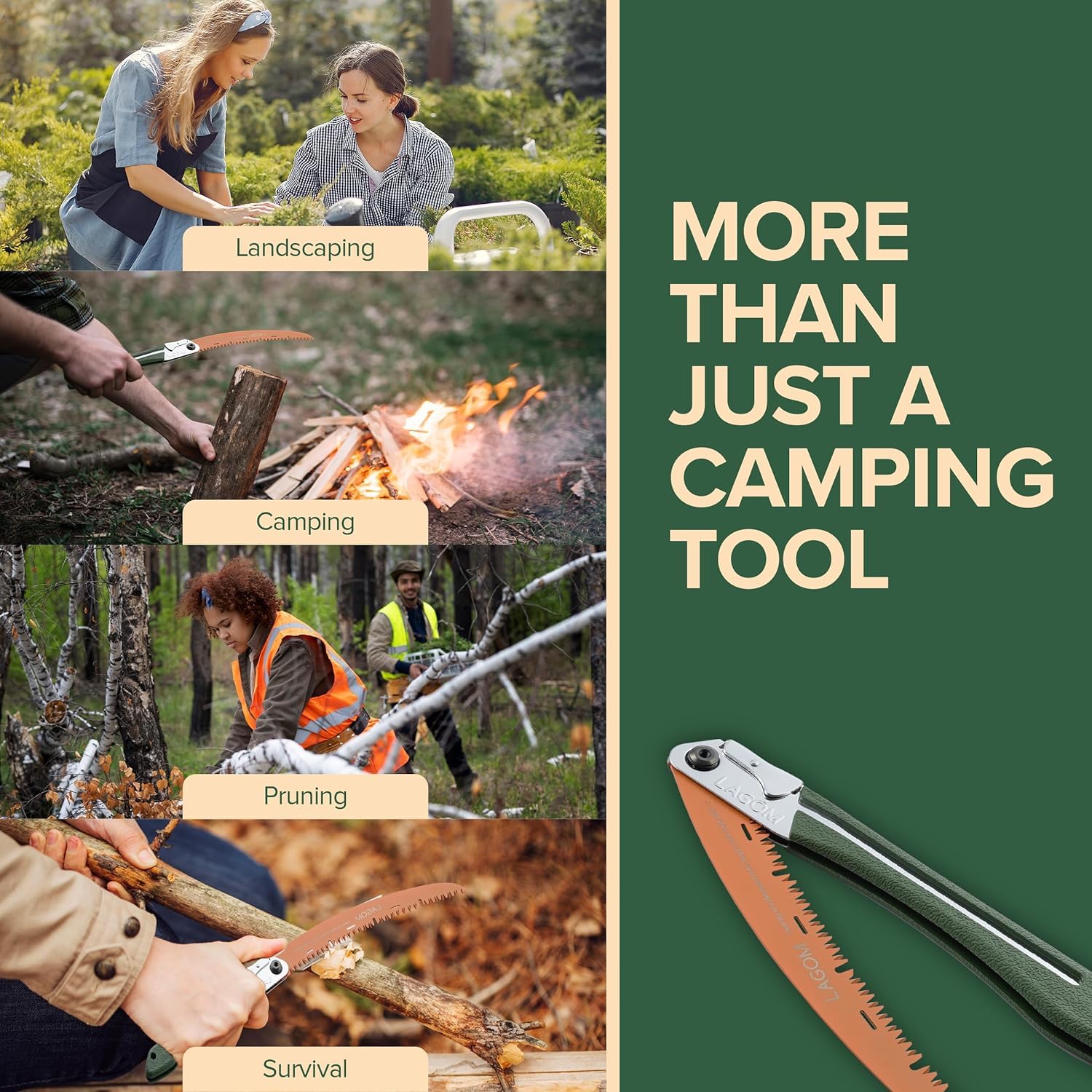 LAGOM Lot de 2 scies de camping pliantes pour couper des branches (29 cm et 20,8 cm) | Lames en acier SK5, poignée ergonomique, verrouillage sécurisé | Outil pliable pour camping, jardinage, survie