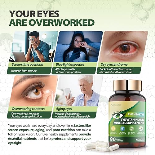Miniatura 3 de Vitaminas avanzadas para los ojos y suplemento mineral con luteína y zeaxantina + zinc, vitamina C y E, apoya la visión, la salud macular y la salud