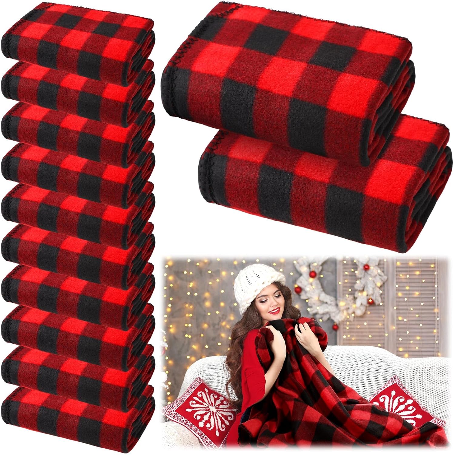 Soaoo 12 Pcs Christmas Buffalo Plaid Throw Blanket 50 x 60 Inch Warm Comfortable