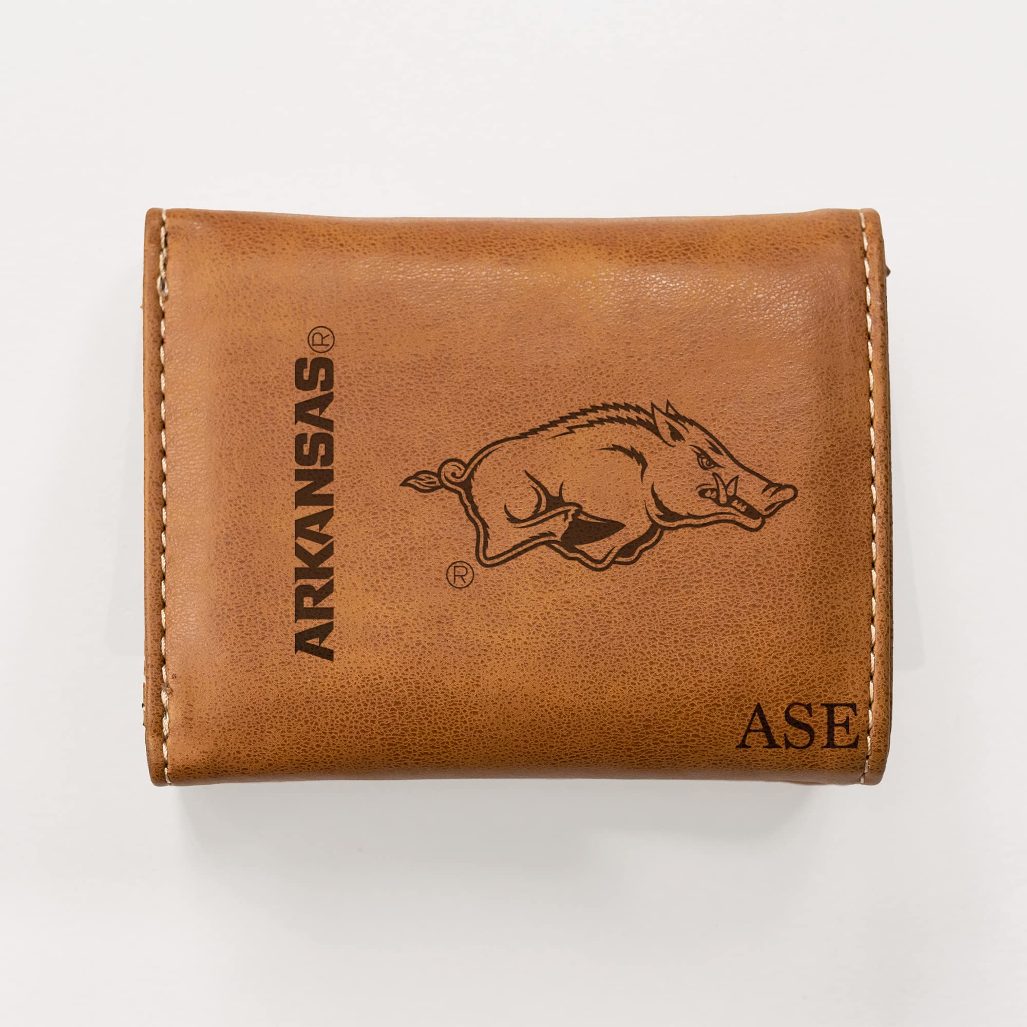 Rico Industries NCAA Arkansas Razorbacks Brown Personalized-Custom Laser Engraved Tri-fold Wallet - Slim Wallet