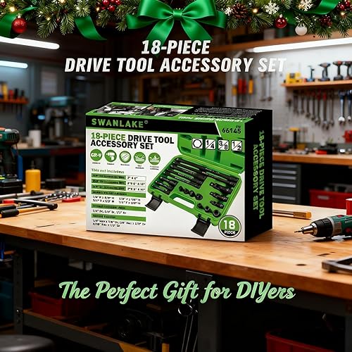 Miniatura 8 de Juego de 18 piezas de herramientas de extensión de dados de impacto, junta universal giratoria, dados profundos de 1/4", 3/8", 1/2", adaptador