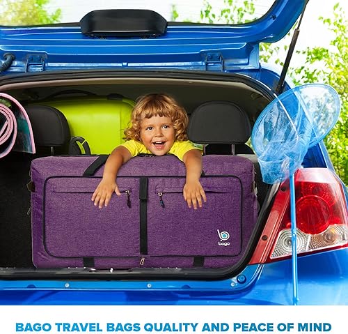 Miniatura 6 de Bago Bolsas de viaje para hombres y mujeres, bolsa de lona plegable ligera de 60 L, 80 L, 100 L, SnowDepPurple, 120L