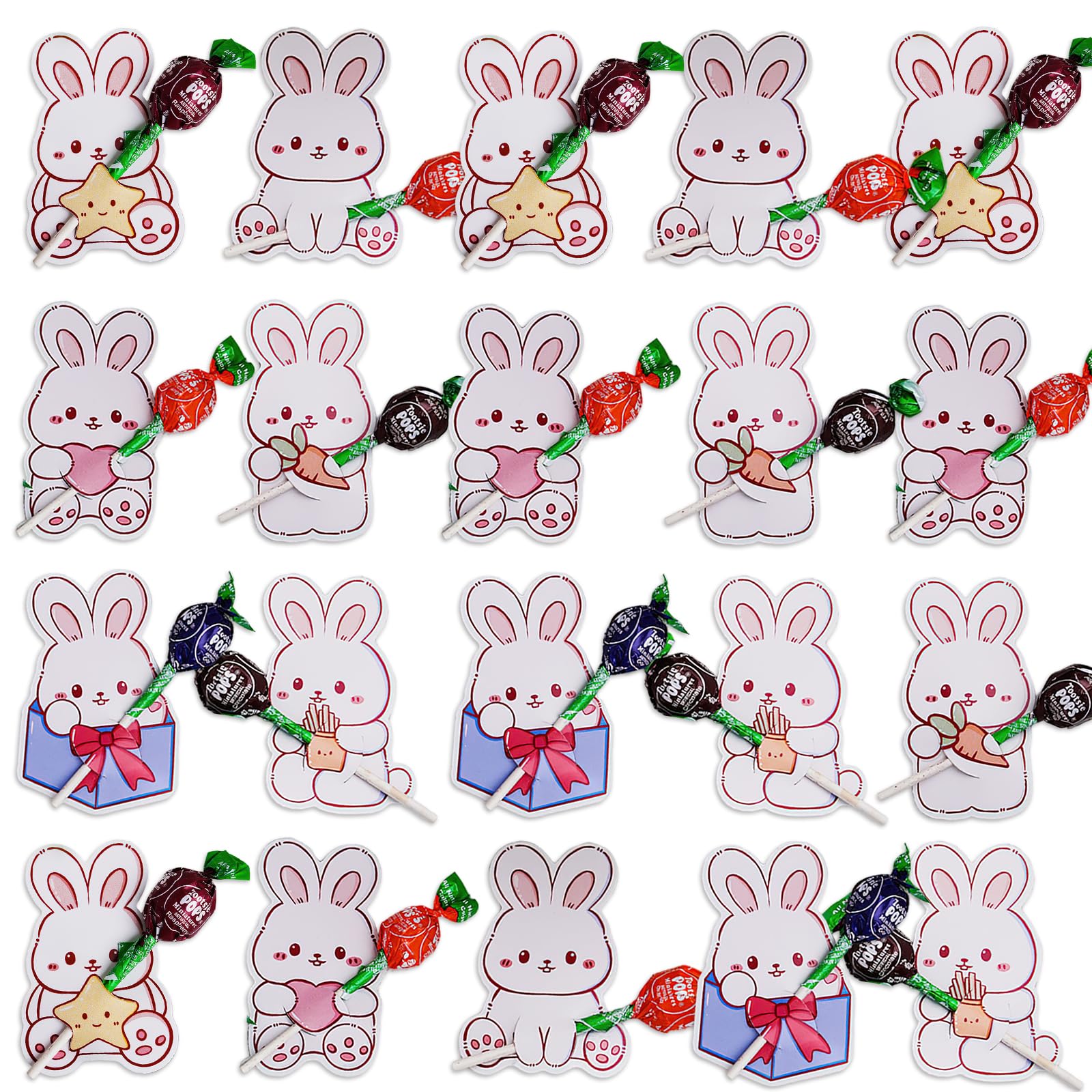 60Pcs Easter Bunny Candy Paper Cards Cute Rabbit Candy Chocolate Egg Holder Package Wrapping Greeting Card for School Classroom Exchange Cards Party Favors Decoration Supplies