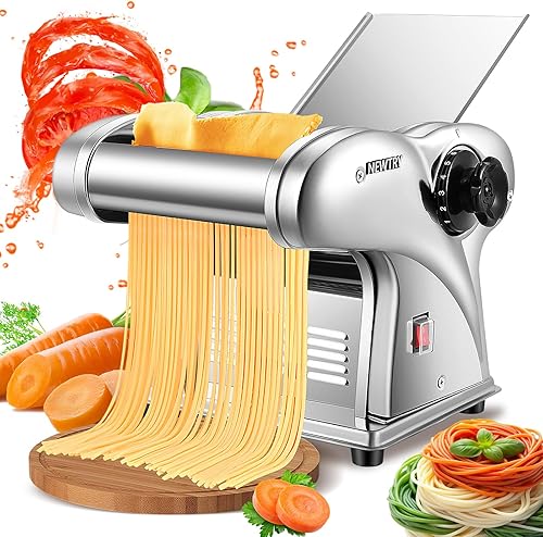 NEWTRY Máquina eléctrica para hacer pasta, máquina para hacer pasta, cortador de rodillo de masa, grosor ajustable, acero inoxidable, 110 V, para