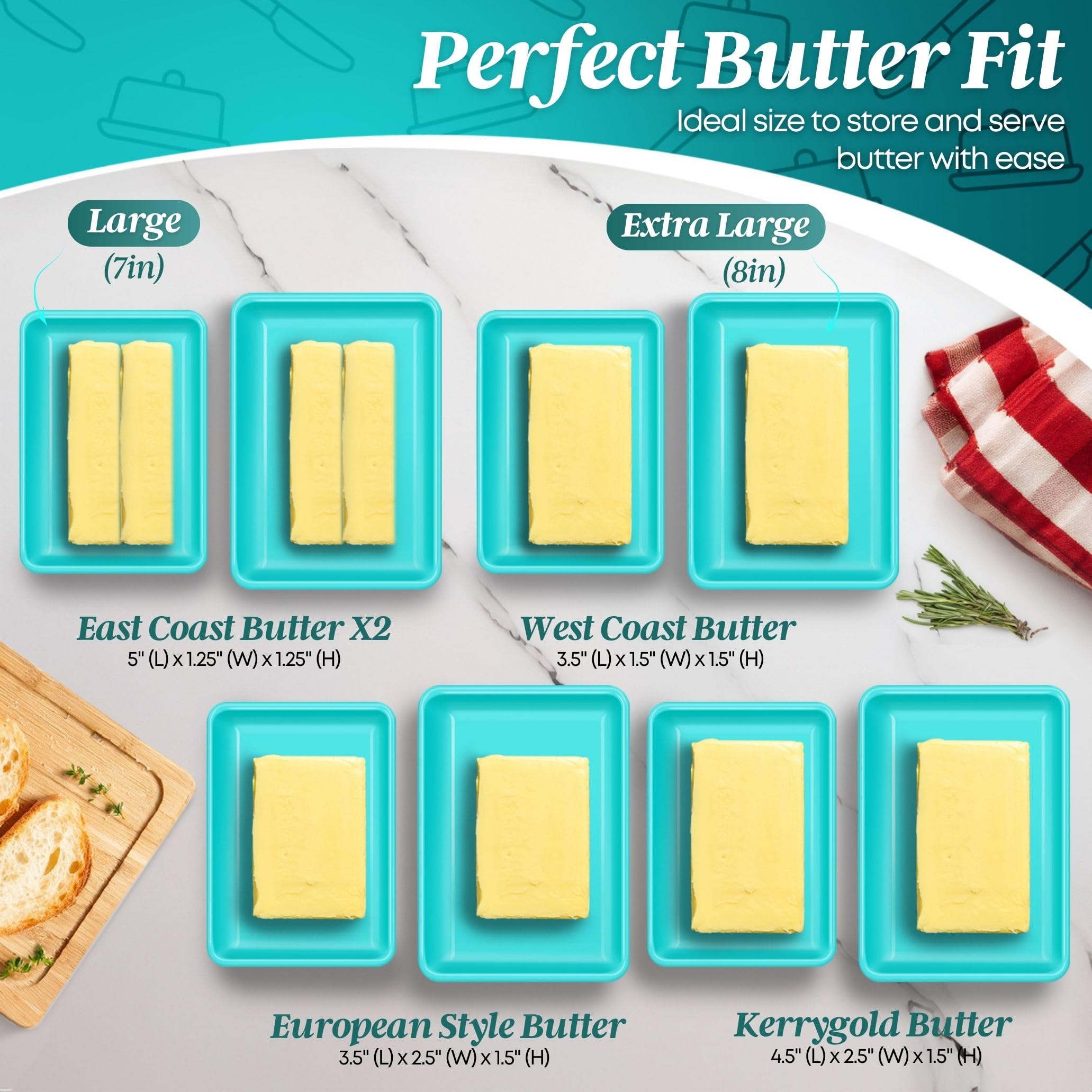 Flexzion Ceramic Blue European Butter Dish with Lid for Countertop (7 Inch) - Image 4