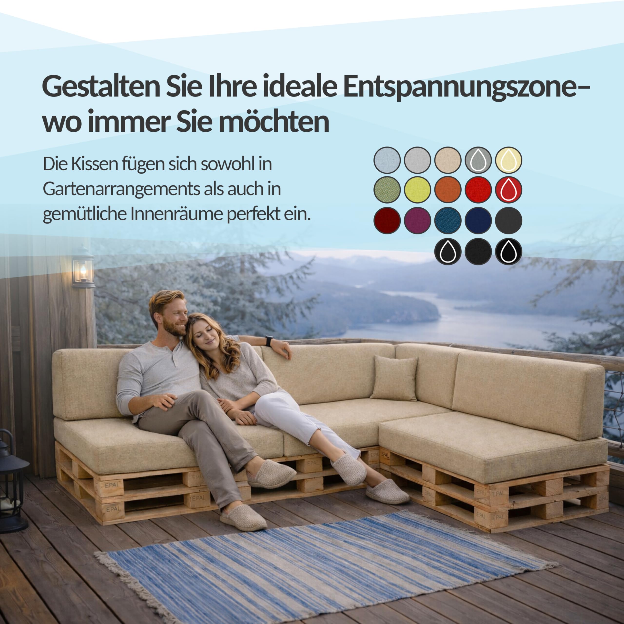 POKAR Palettenkissen Wasserabweisend Palettenauflagen mit abnehmbarem Bezug Palettenmöbel Palettensofa 2er Set: Sitzkissen 120x80 + Rückenlehne 120x40, Anthrazit