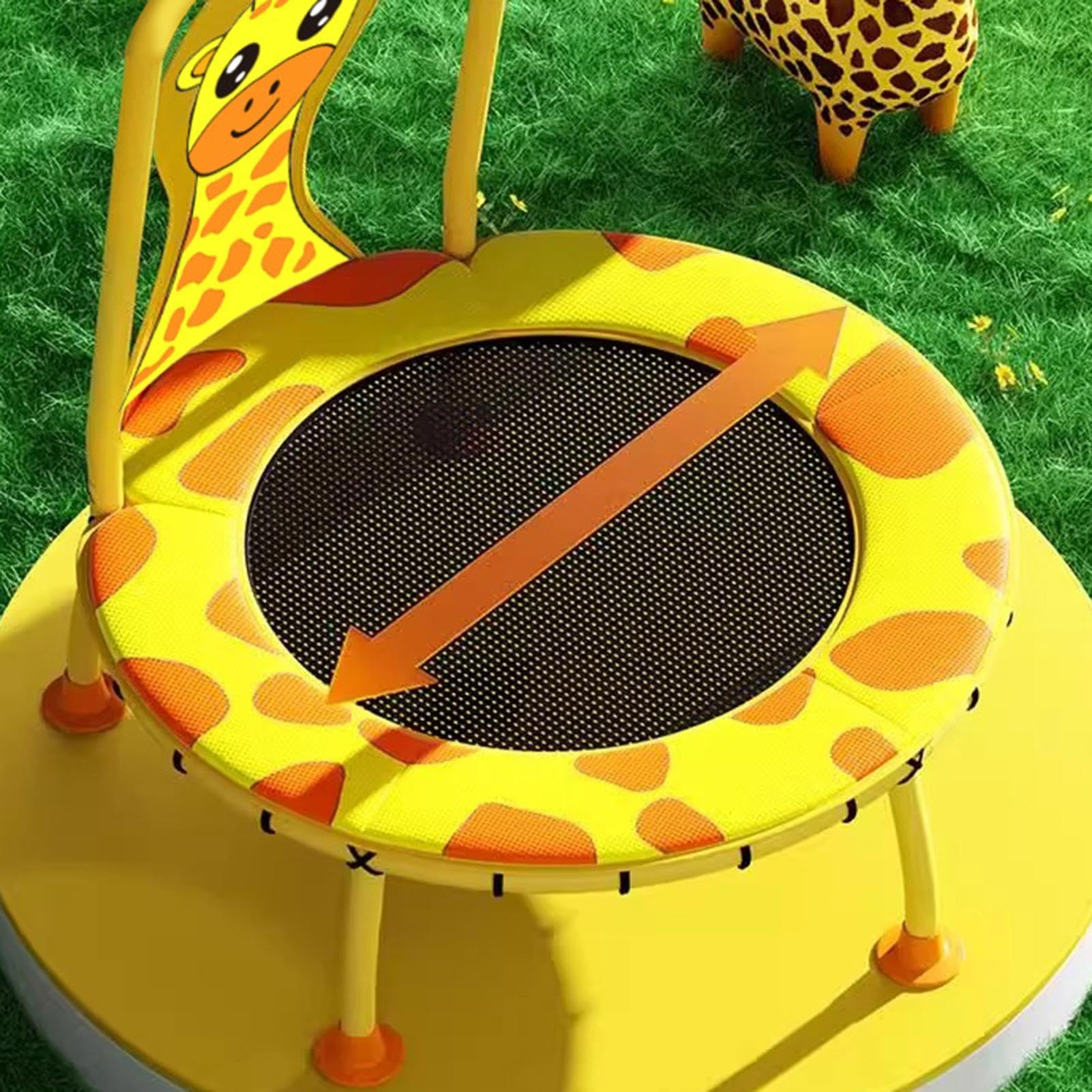 Trampolino Per Bambini Attrezzatura Per Fitness Con Motivo Giraffa Da 100 | con Maniglione in Schiuma Capacità 200 kg Trampolino per Bambini di 1-6 Anni Fitness Salto in Giardino