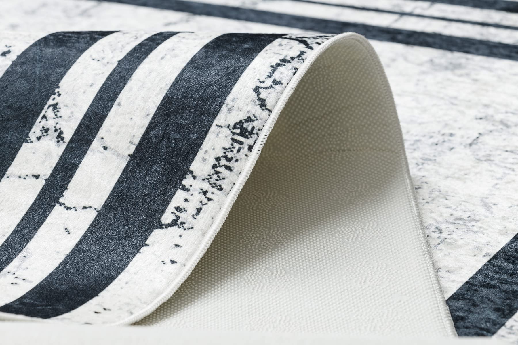 rugsx Tapis Moderne Lavable Andre pour la Chambre des Enfants, Le Salon, l'entrée, Moquette Lavable en Machine, Cadre, Marbre, antidérapant - Noir/Blanc 160x220 cm