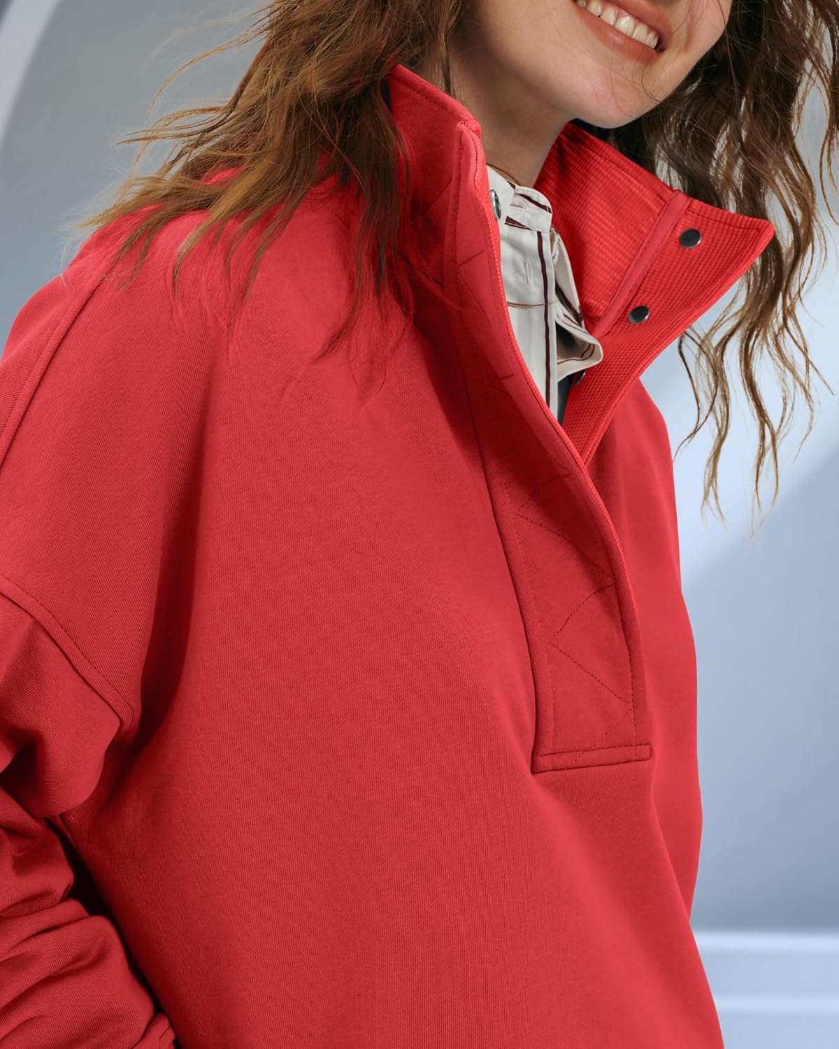 Women's Oversized Sweatshirts Button Up Henley Neck Pullover Tops Loose Fit Fashion Outfits Clothes - Image 5