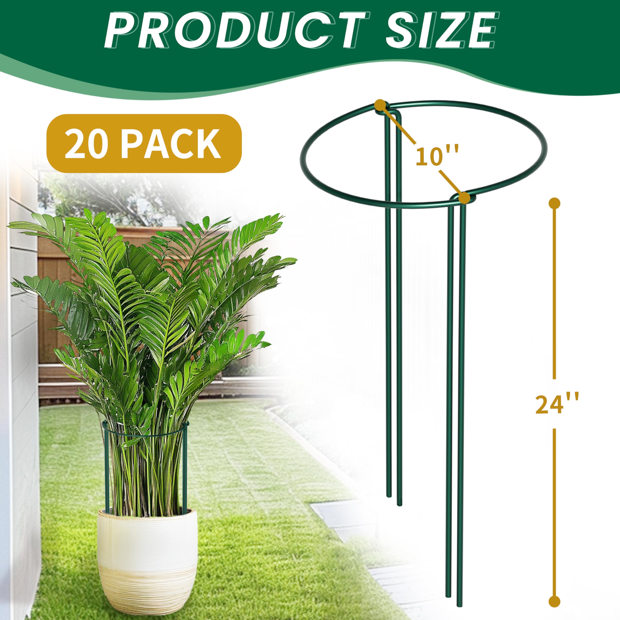 Snapklik.com : 20 Pack Garden Supports For Plants Metal 10" Wide X 24 ...
