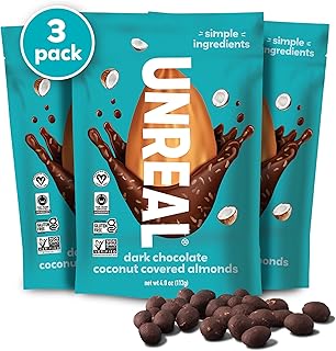 UNREAL Dark Chocolate Coconut Almonds (3 Pack) - Certified Vegan, Gluten Free, Fair Trade, Non-GMO, No Sugar Alcohols or Soy (3 bags)