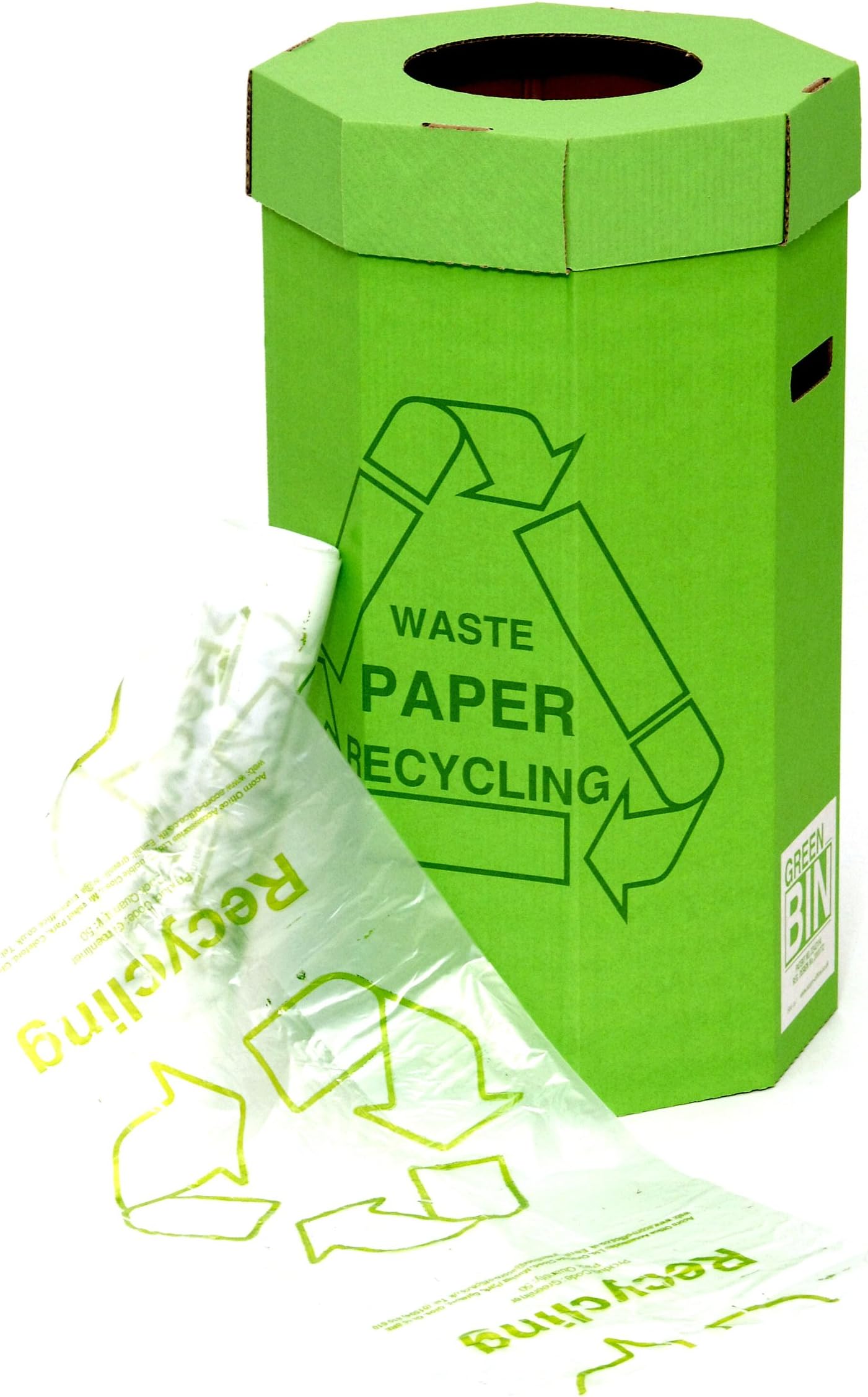 Acorn Green Paper Recycling Bin for Recycled Waste Capacity 60 Litres 360mm x 677mm Ref 402565 (Pack of 5) Made in the UK for a lower carbon footprint
