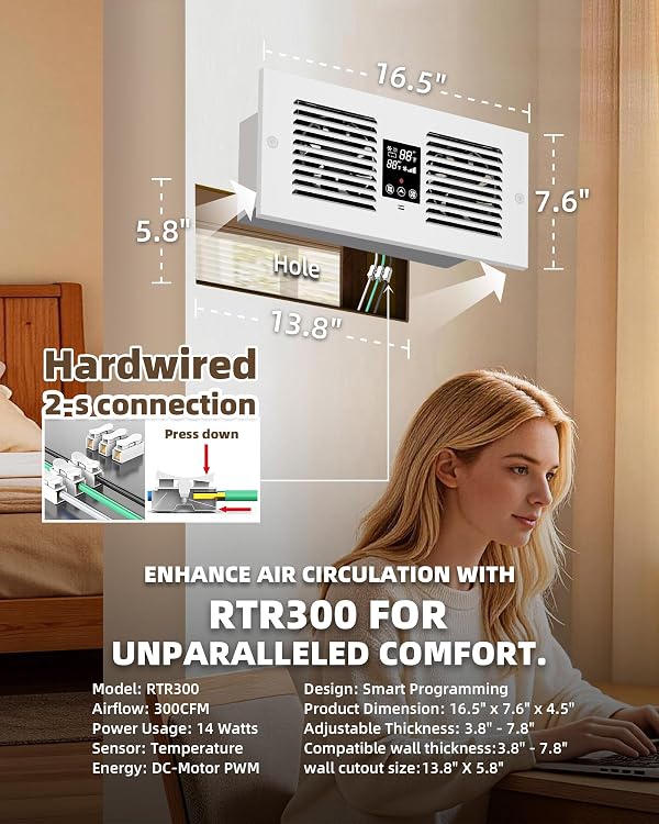 Apexicalo Hardwired Reversible Room to Room Fan, 300 CFM Through Wall Fan by Apexicalo - Used condition - Image 6