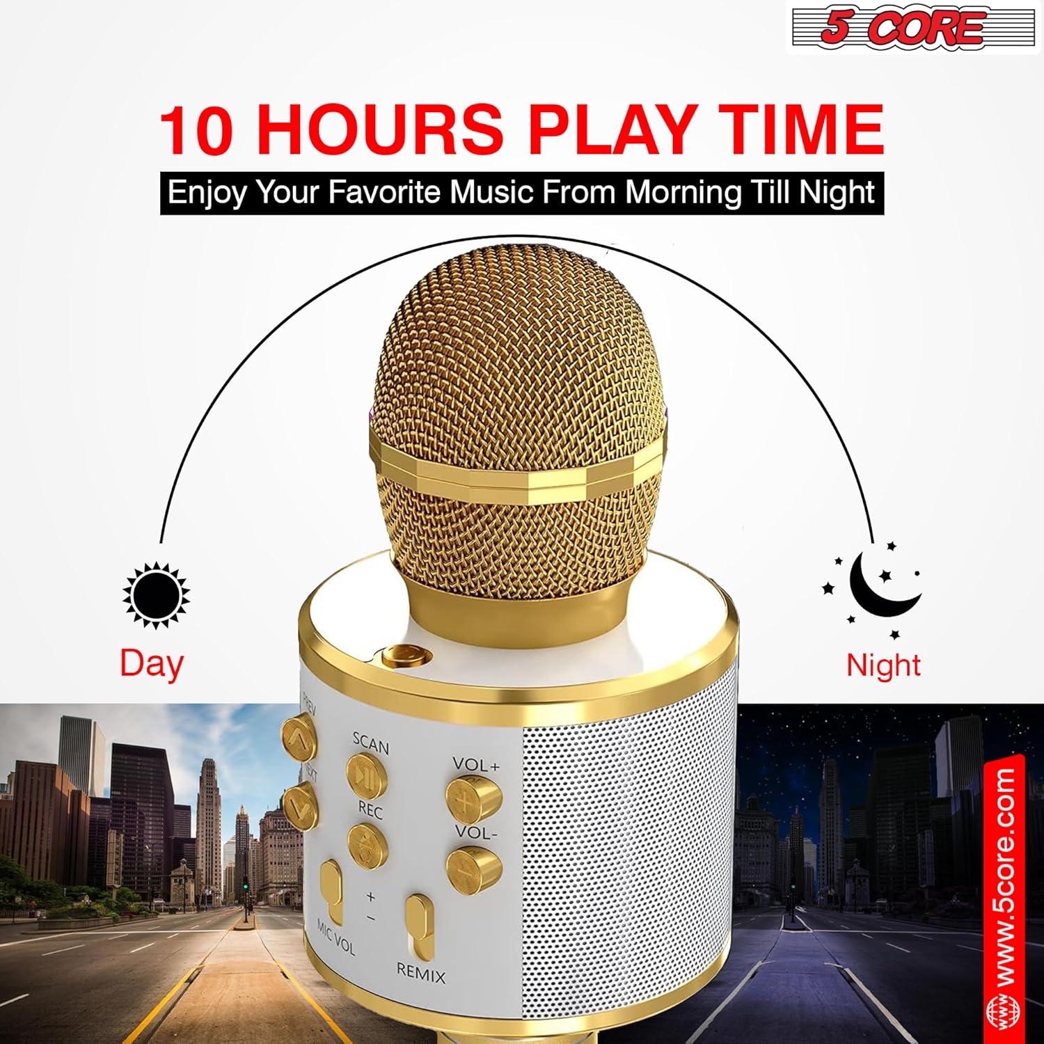 5 CORE Wireless Karaoke Microphone Pair Built-in Speaker 3-in-1 Portable Bluetooth Mic System with Recording USB & AUX - WM SPK Copper+GLD