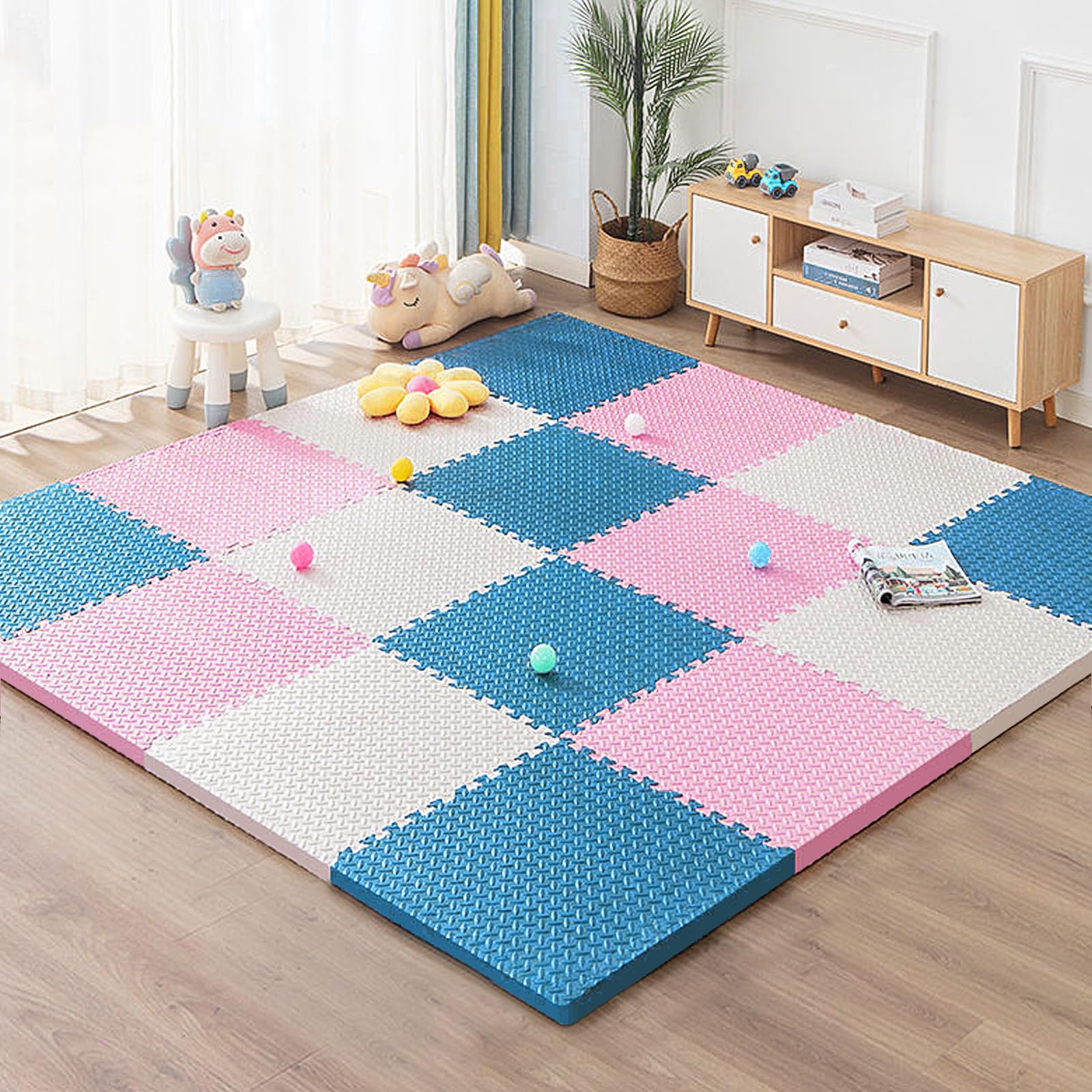 Unipampa Alfombra Puzzle Bebé, 16 Piezas Colchoneta Bebé Suelo, Alfombra Infantil, Suelo de Goma EVA Suave, Tapete de Juego, Alfombra Gateo Bebe En Espuma EVA, 30 * 30 * 1cm