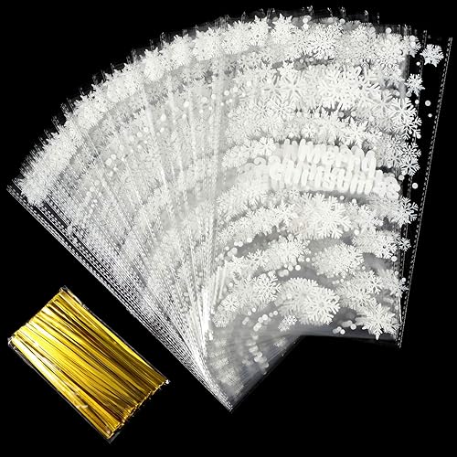 Miniatura 35 de HESTYA 50 bolsas de celofán transparentes de Navidad de 5 x 11 pulgadas, bolsas de almacenamiento con patrón de bloque para dulces para regalos