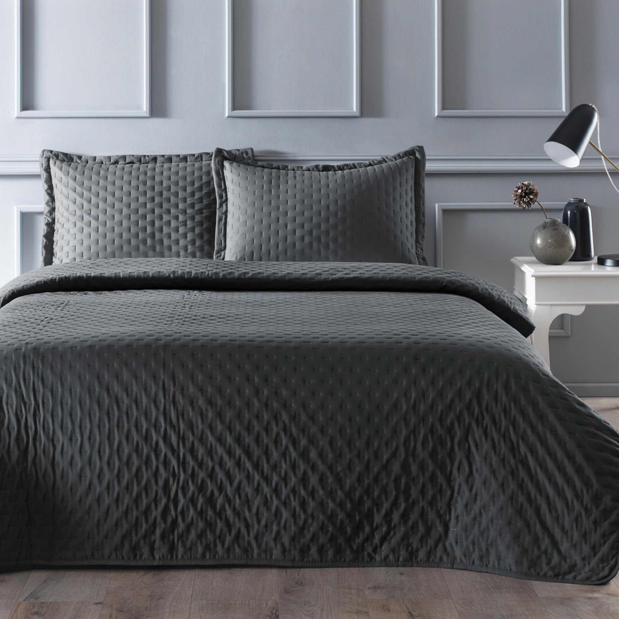 Linens Gardenia Çift Kişilik Yatak Örtüsü Seti Antrasit