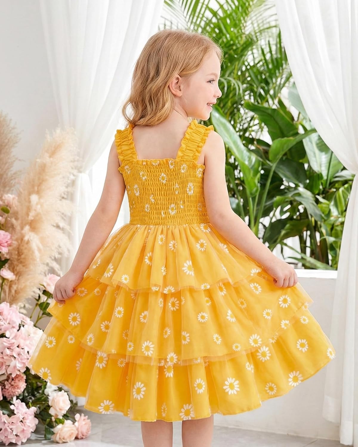 Toddler Girl Dress Summer Outfits Kids Ruffle Floral Smocked Straps Dresses Casual Sundress for Girls 2-8T - Image 4