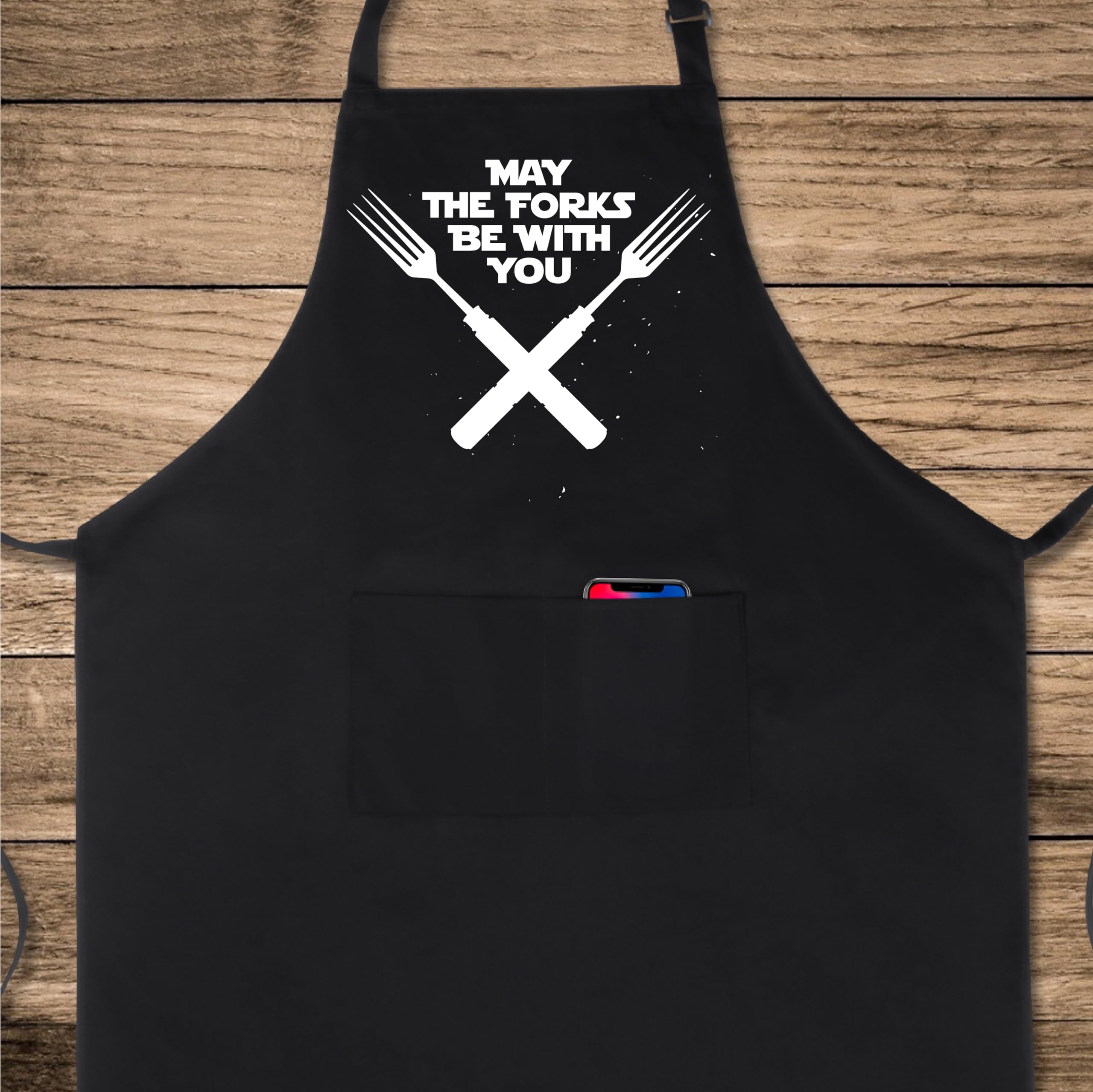 Xornis 100% Cotton Funny Apron for Men Women Adjustable Bib Aprons with 2 Pockets Grill Kitchen Cooking BBQ One Size Fits All: May the Forks Be With You