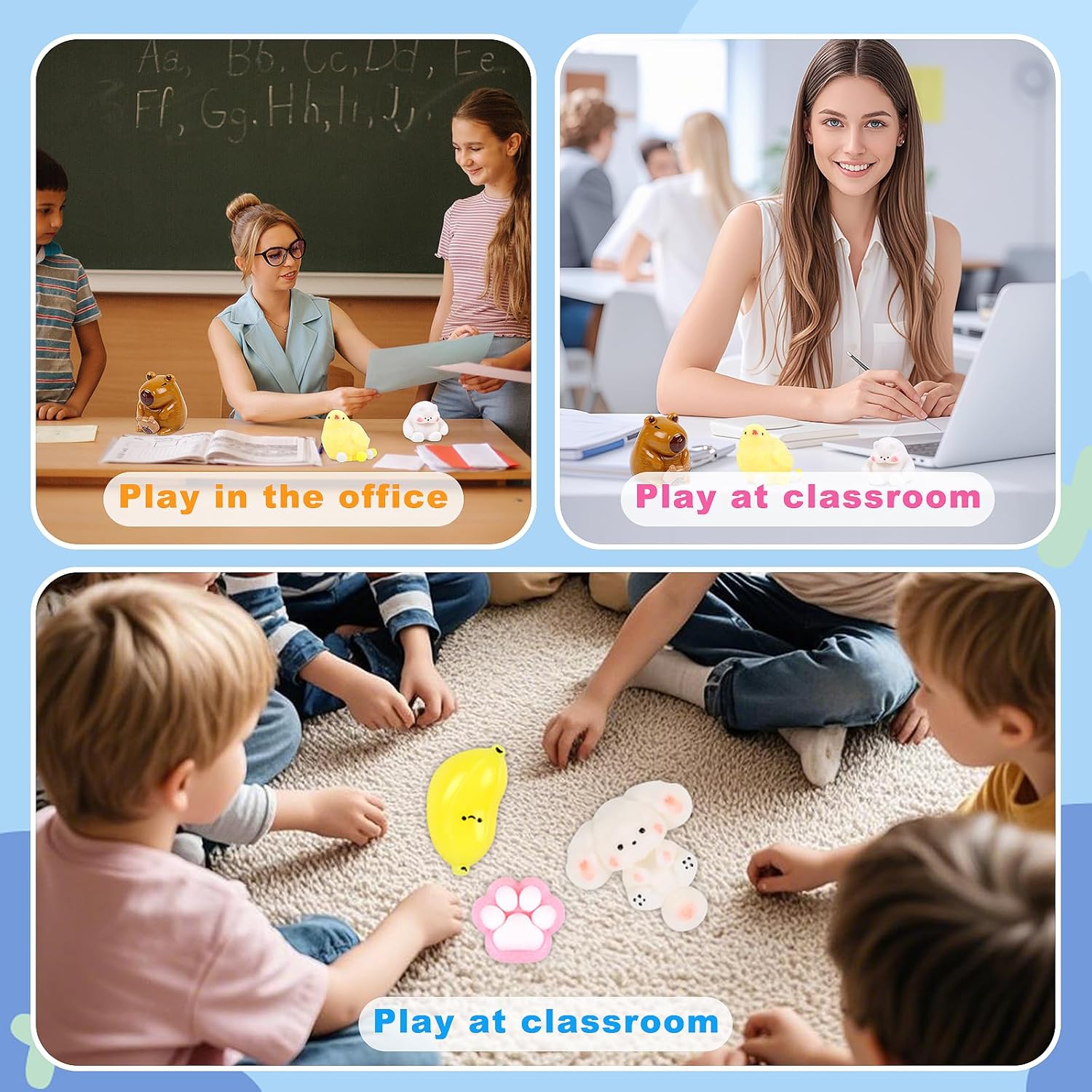 Taba Squishy Toys Kit 12 Pcs, Fufu Squishy Pack Include Taba Squishy Paw, Hamster, Chick, Dog, Pig, Banana, Bear, Capybara, Squishies for Kids, Sensory Toys for Boys and Girls
