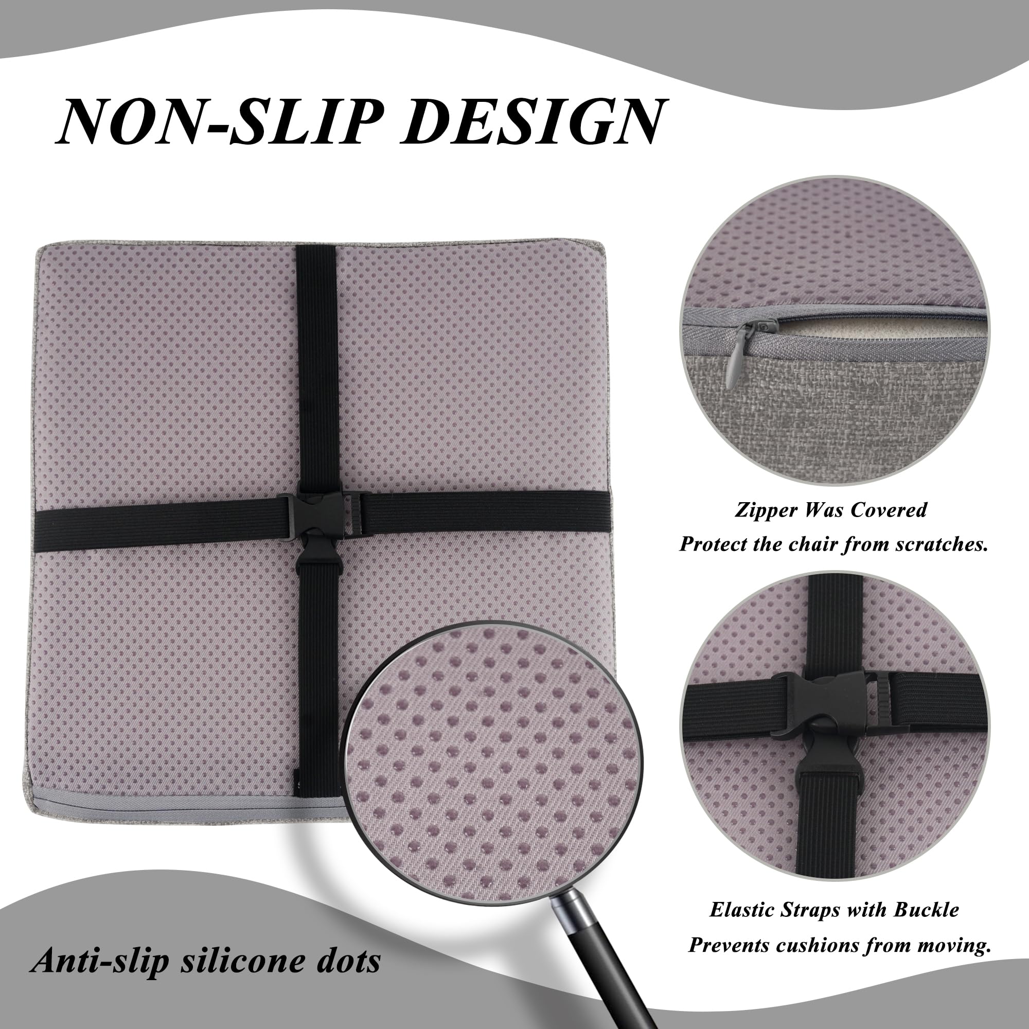 FlyGulls Square Bar Stool Cushions Non-Slip Chair Pads with Ties 2“ Thick Chair Cushions Set of 2 with Machine Washable Cover (Light Grey - Image 4